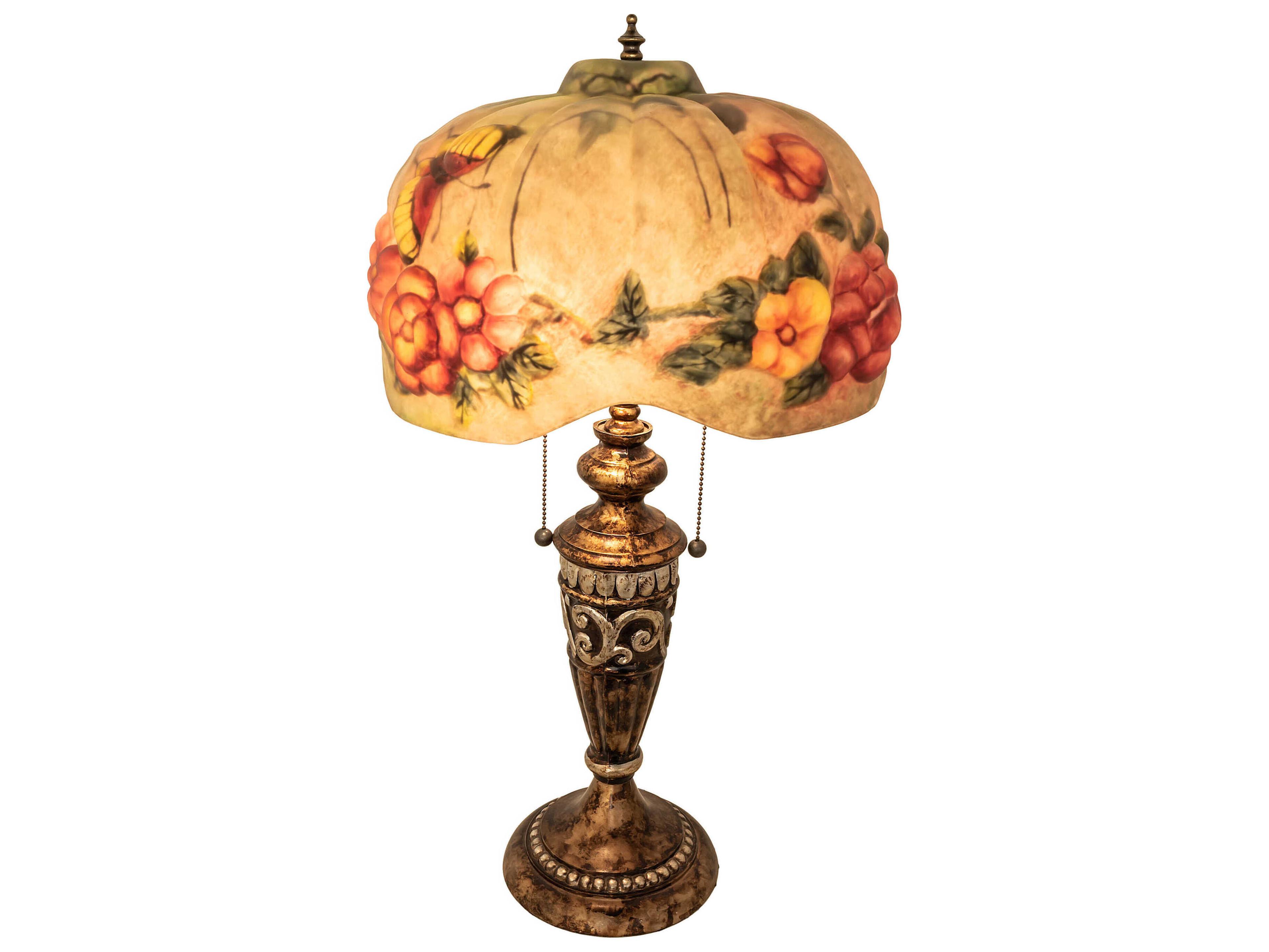 Meyda Puffy Butterfly & Flowers Steel Glass Tiffany Buffet Lamp