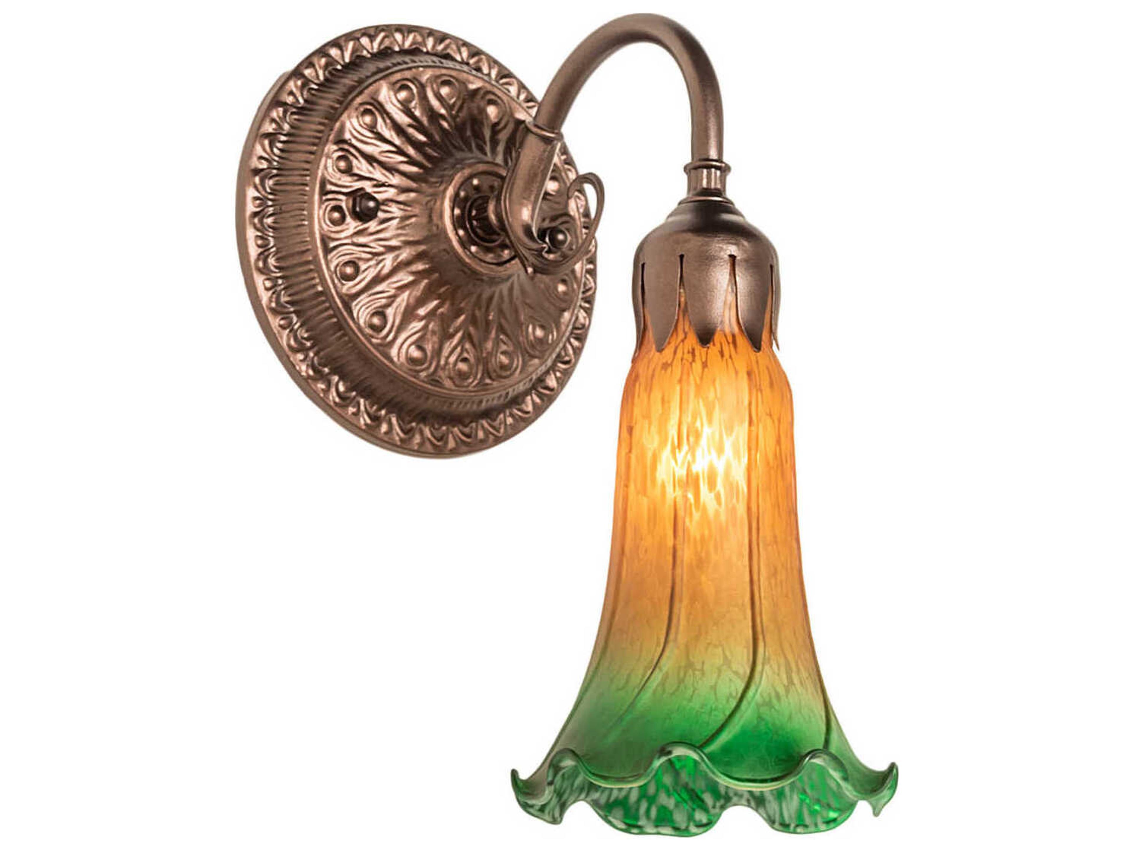 Meyda Pond Lily 1-Light Mahogany Bronze Green Glass Wall Sconce