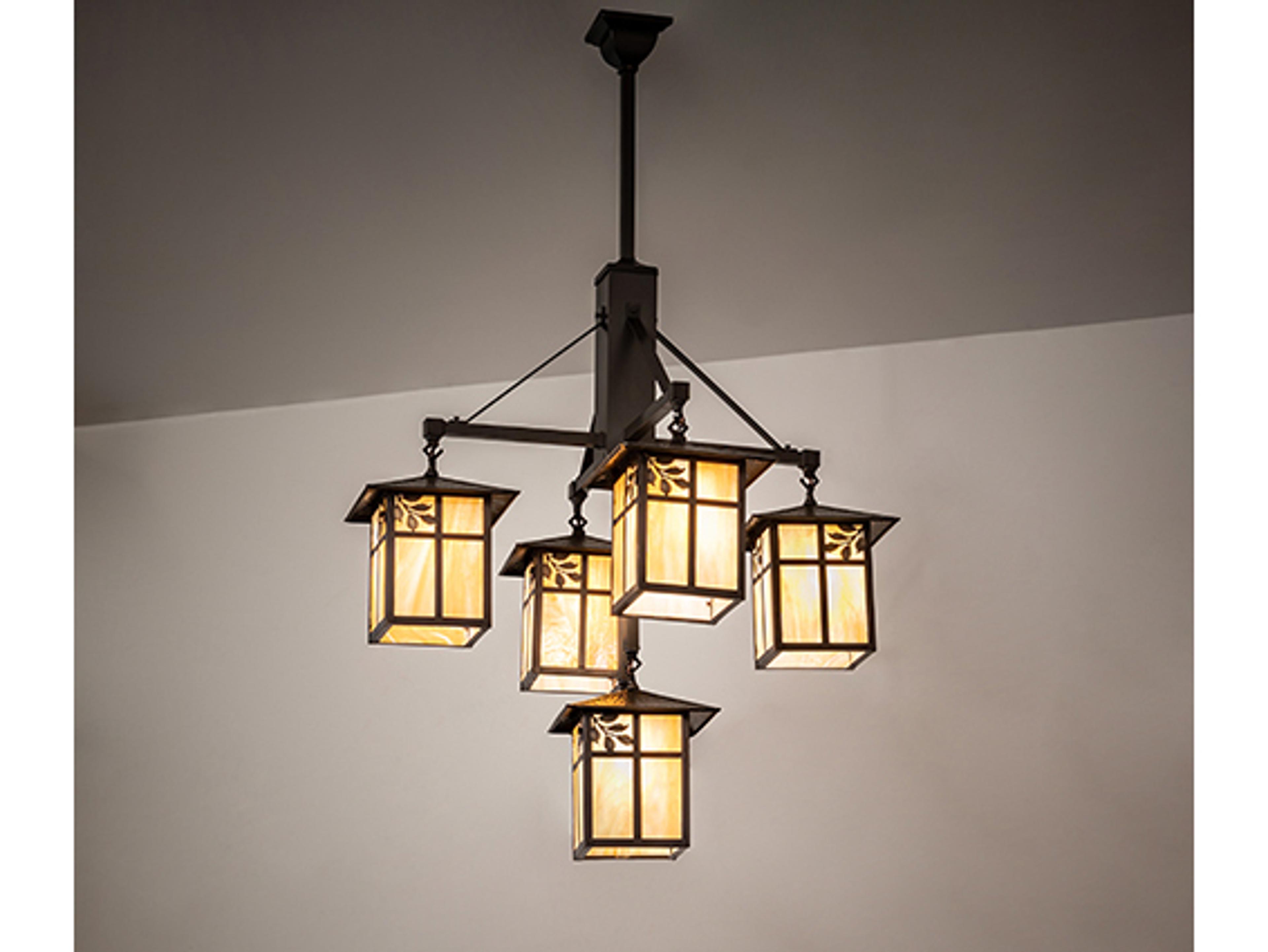 Meyda Seneca 5-Light Craftsman Brown Glass Lantern Chandelier