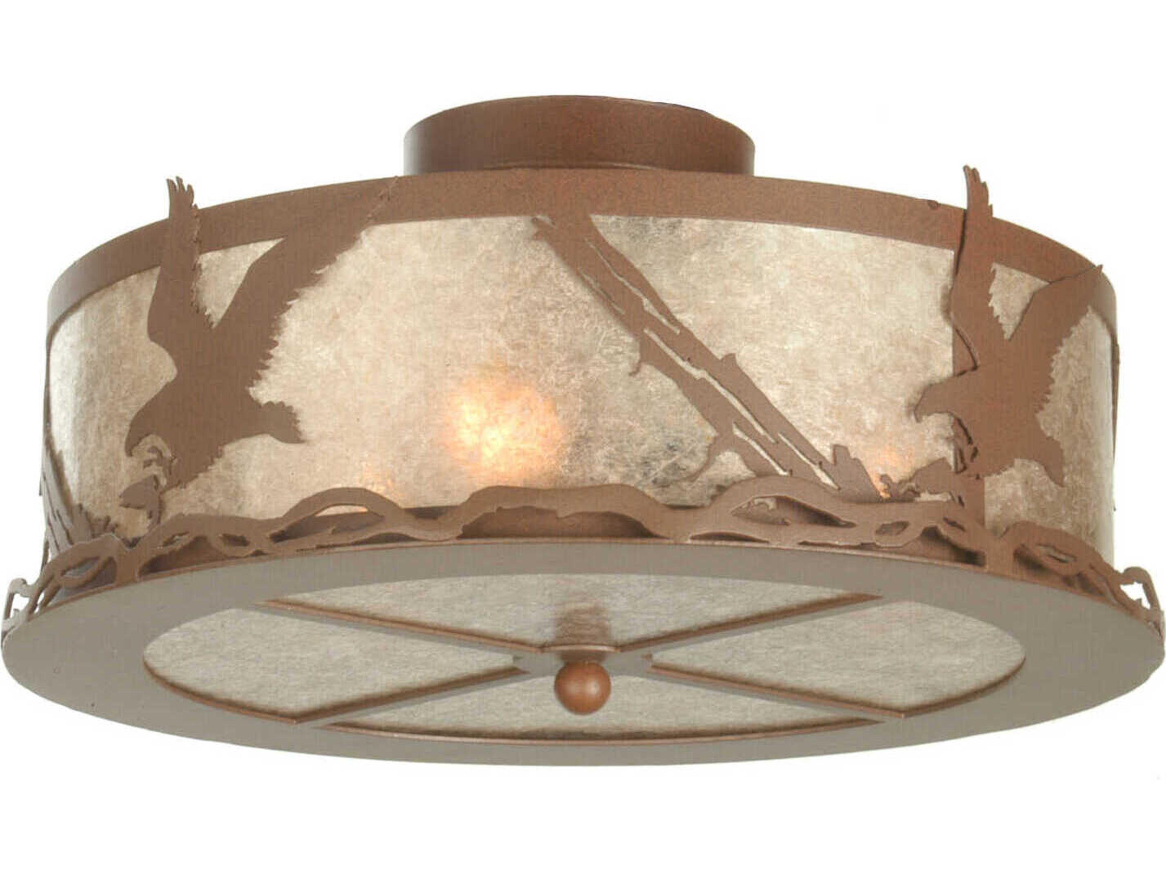 Meyda Strike Of The Eagle 3-Light Rust Brown Glass Drum Semi Flush Mount
