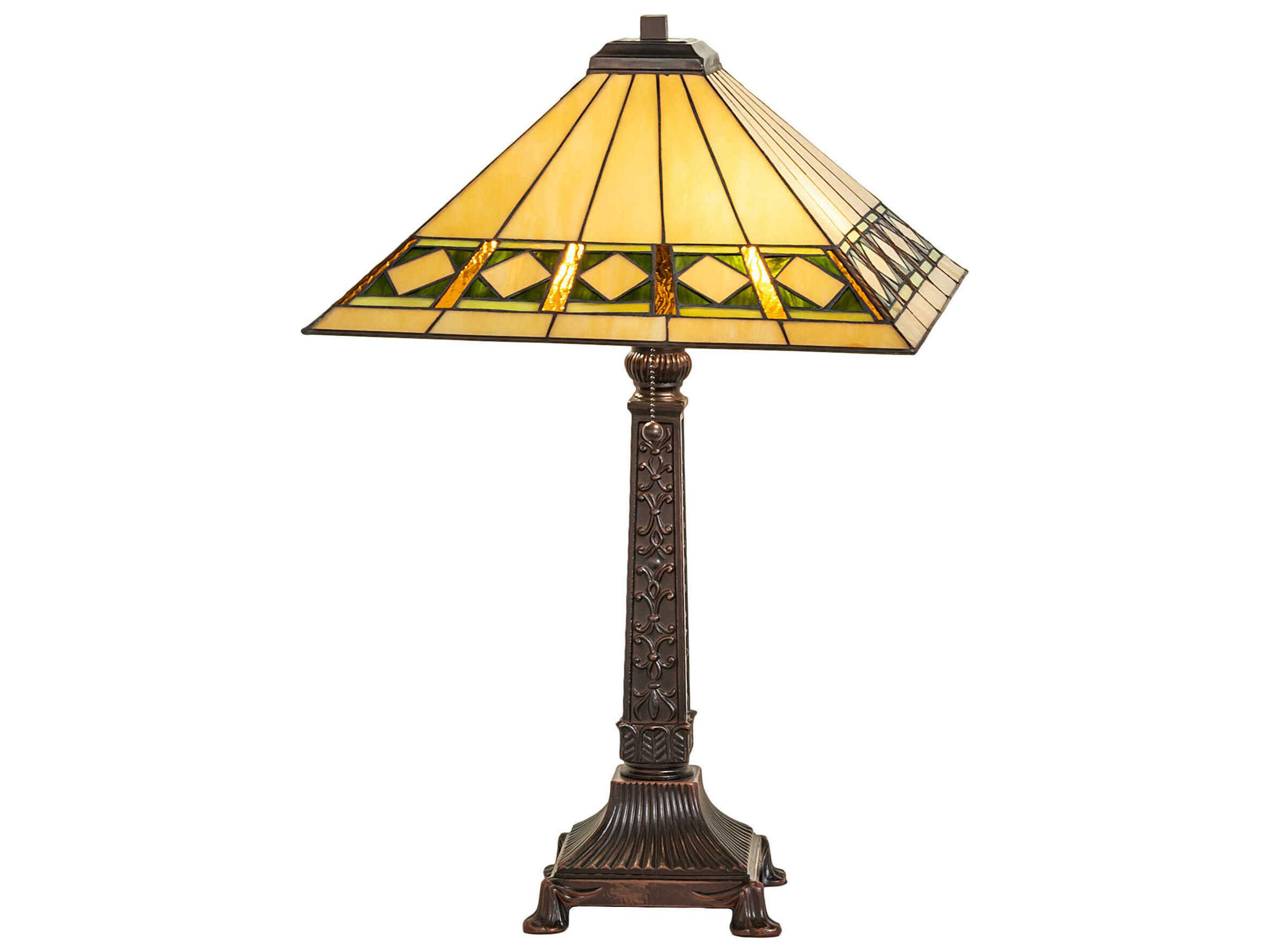 Meyda Diamond Band Mission Mahogany Bronze Glass Tiffany Buffet Lamp