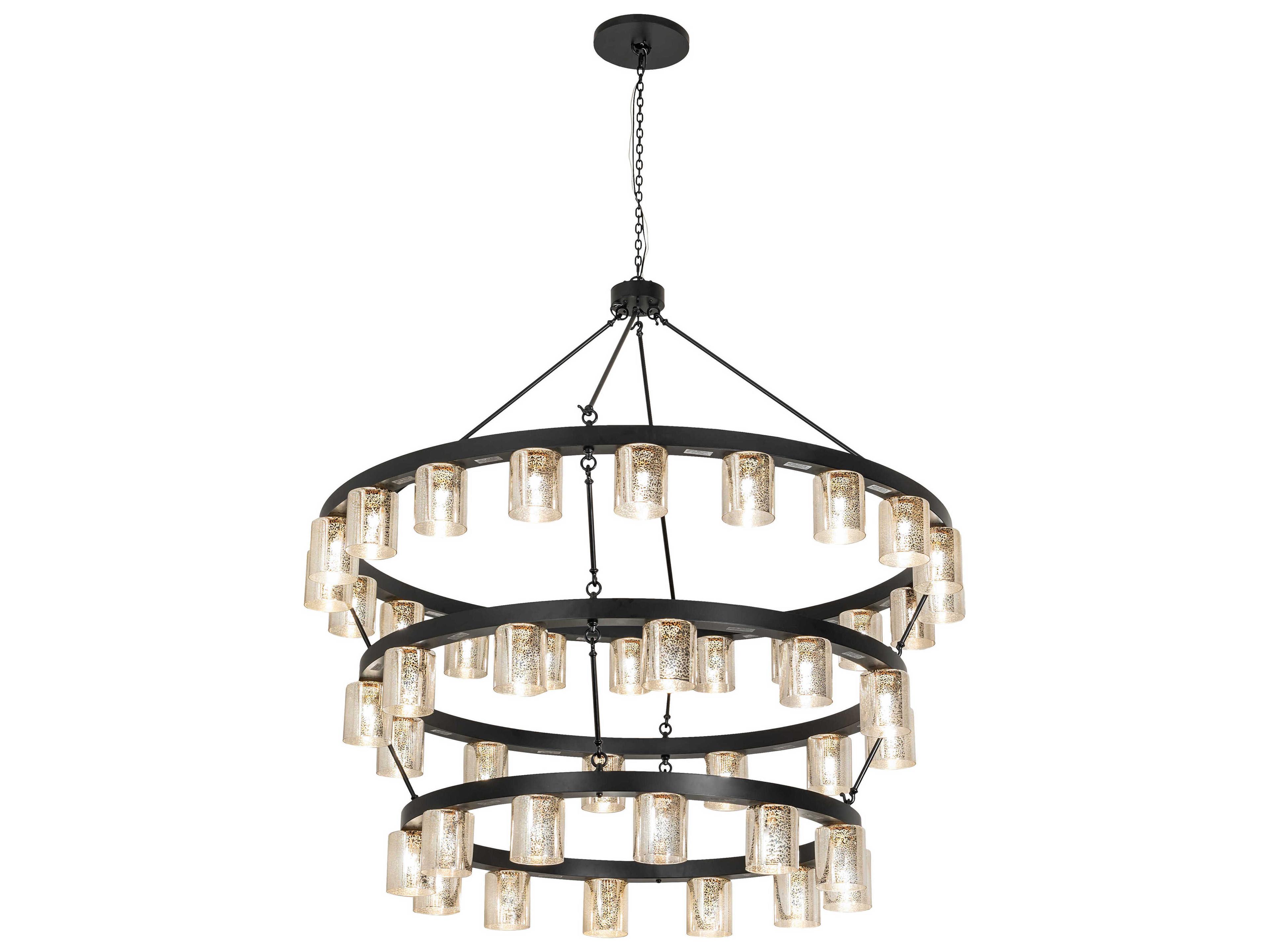 Meyda Loxley 44-Light Black Glass Cylinder Tiered Chandelier