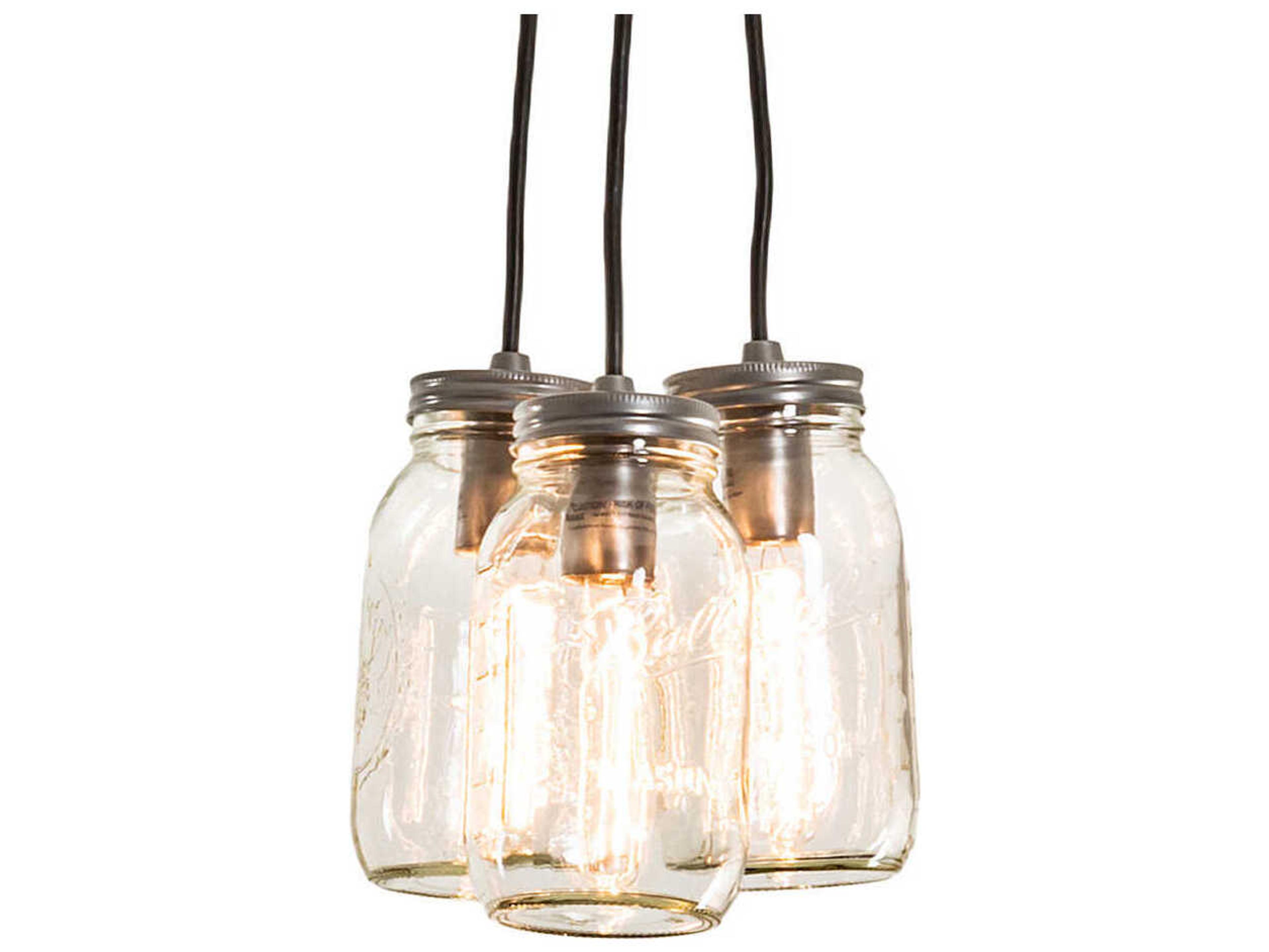 Meyda Mason Jar 3-Light Nickel Glass Cylinder Mini Pendant
