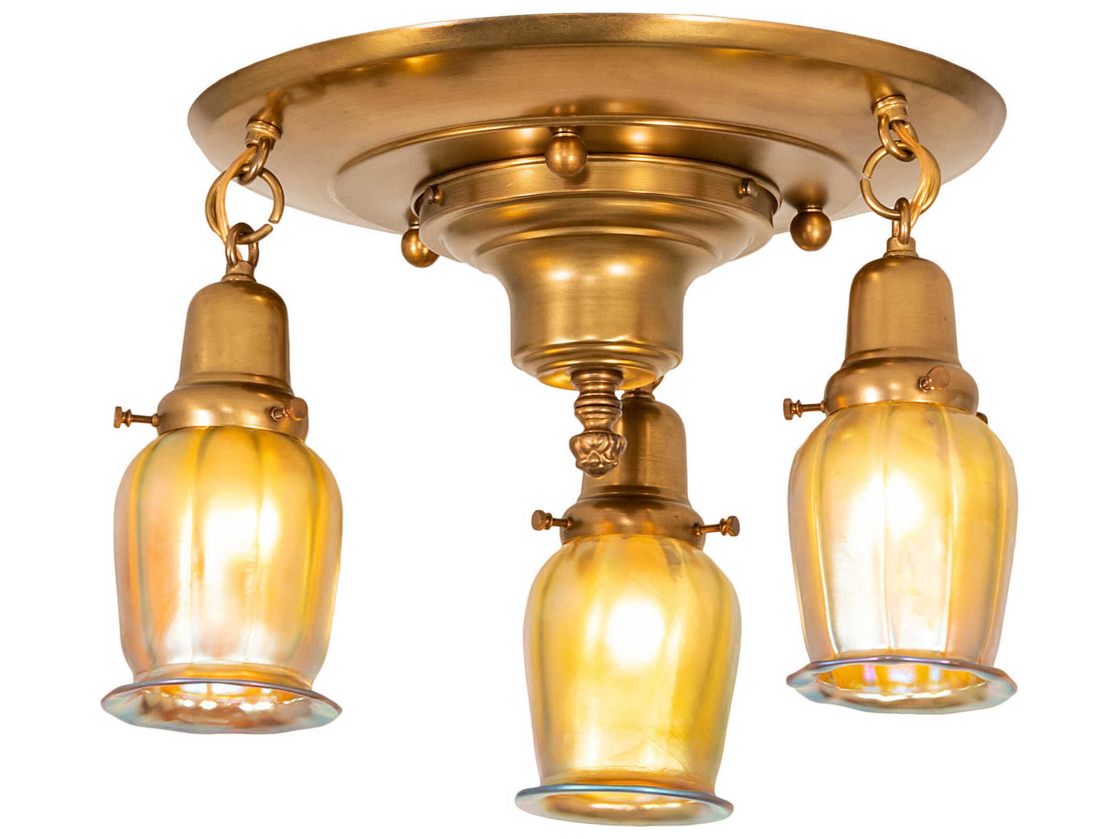 Meyda Revival 3-Light Polished Brass Glass Bell Semi Flush Mount