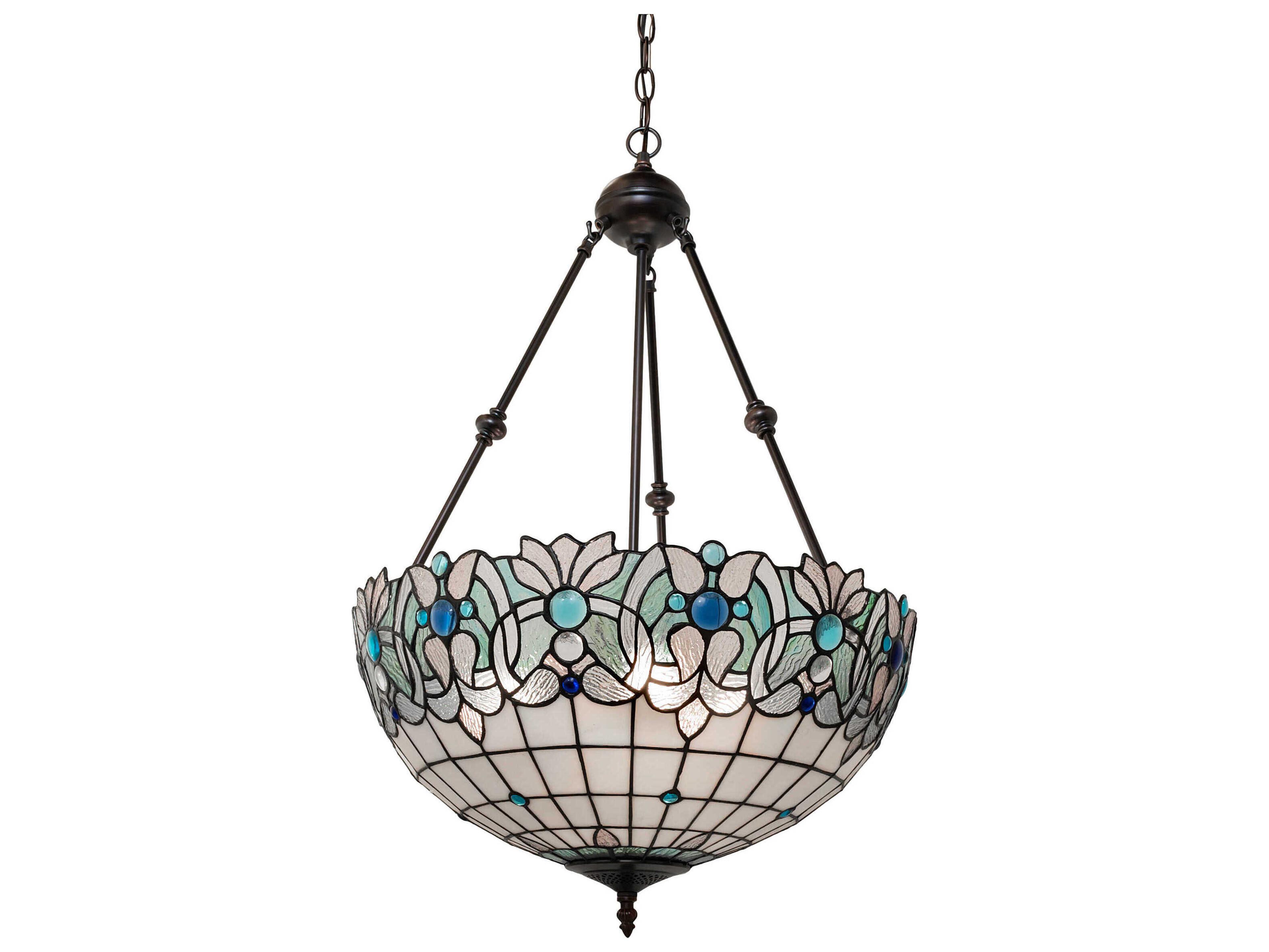 Meyda Angelica 3-Light Mahogany Bronze Blue Glass Tiffany Bowl Pendant