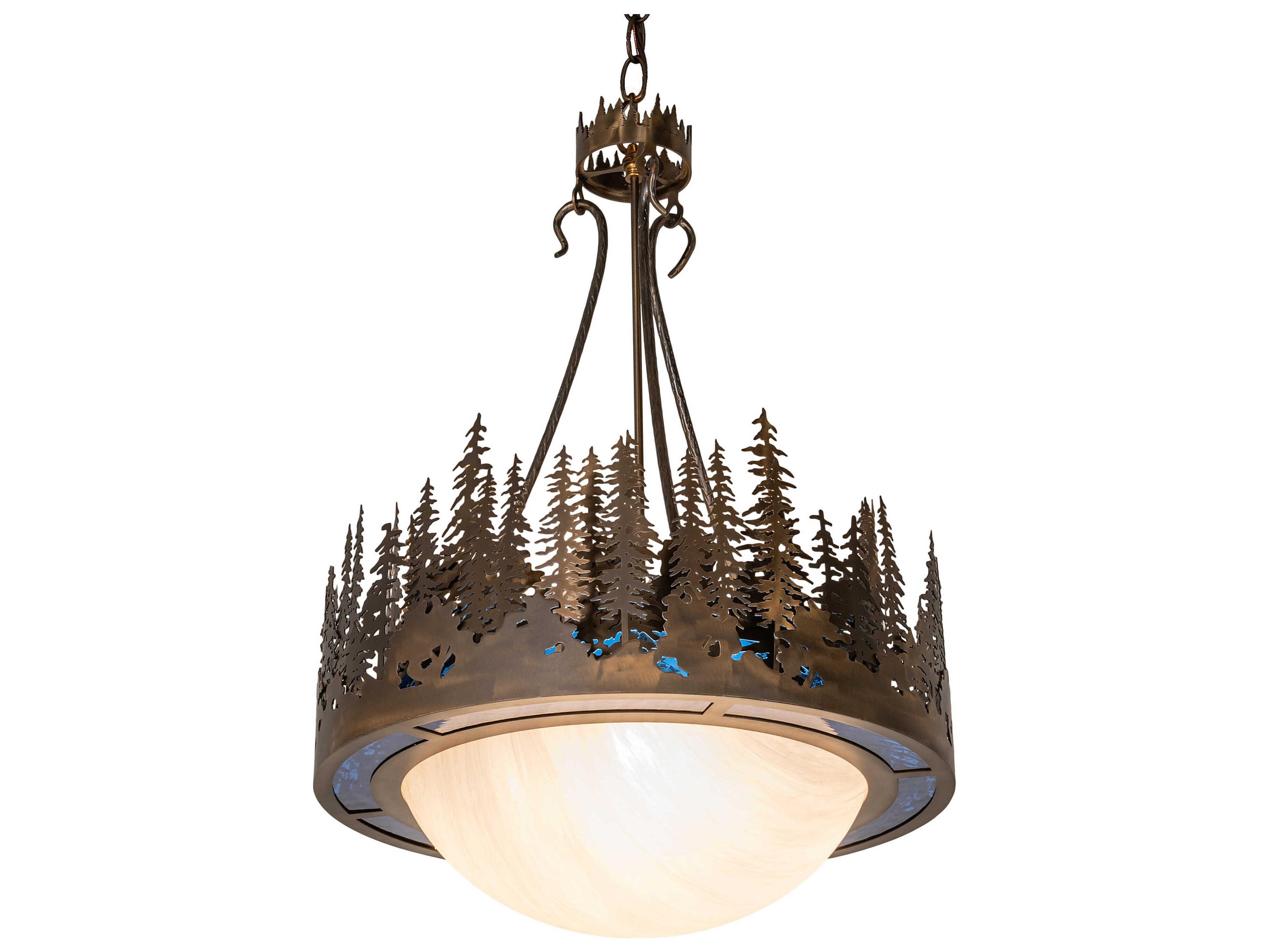 Meyda Tall Pines 4-Light Antique Copper Glass Bowl Pendant