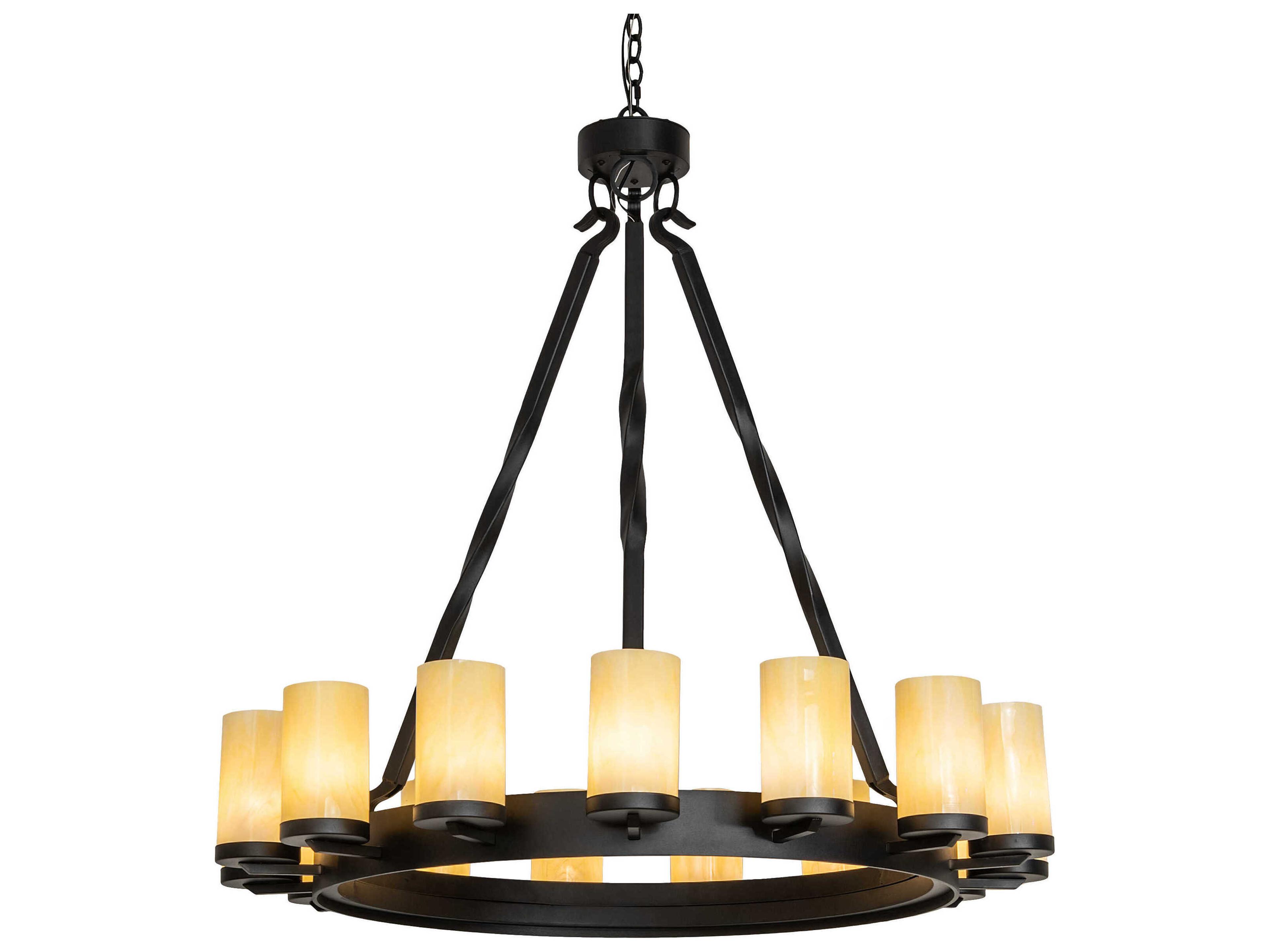 Meyda Noziroh Ring 15-Light Textured Black Glass Cylinder Round Chandelier
