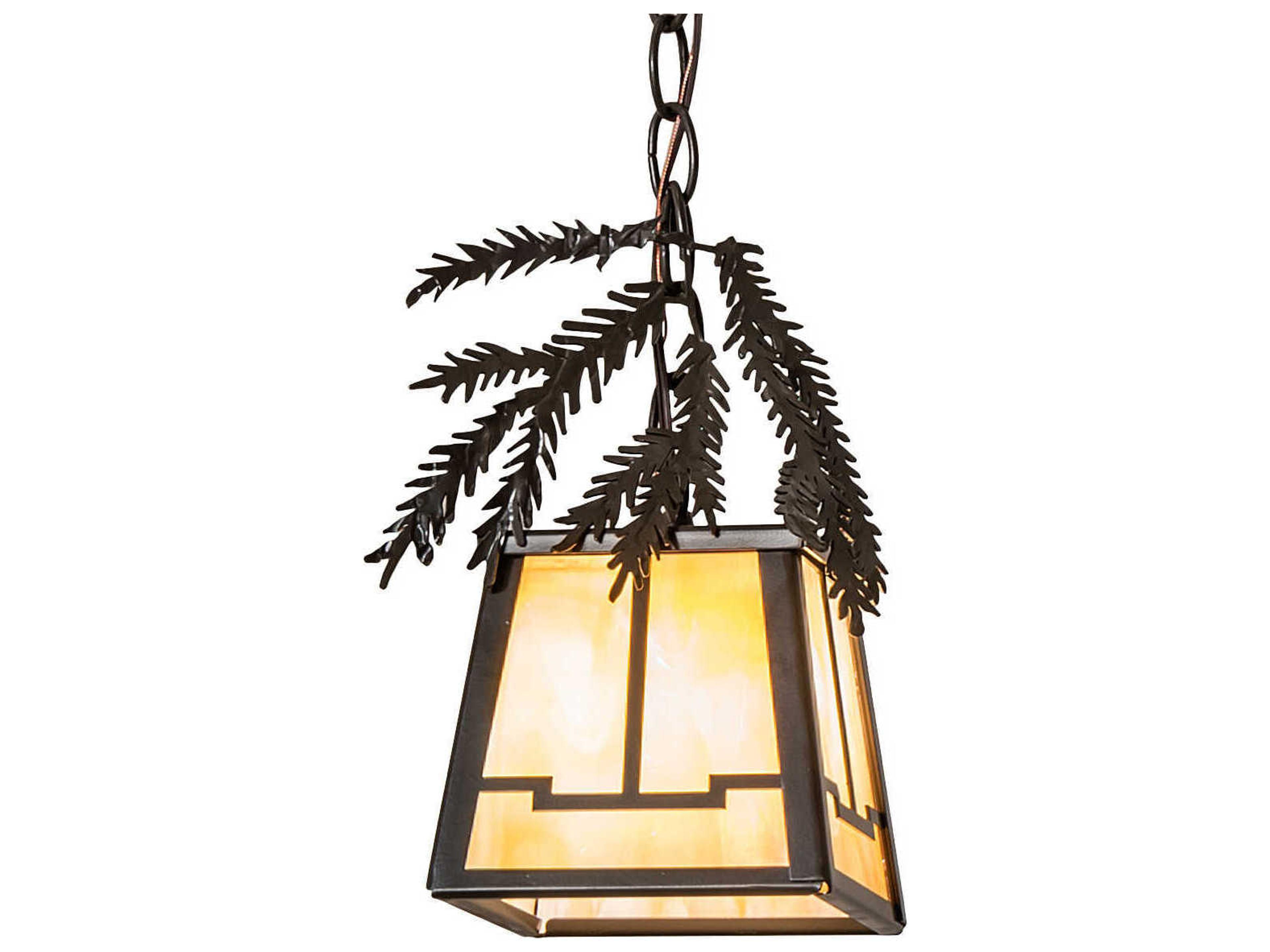Meyda Pine Branch 1-Light Timeless Bronze Glass Mini Pendant