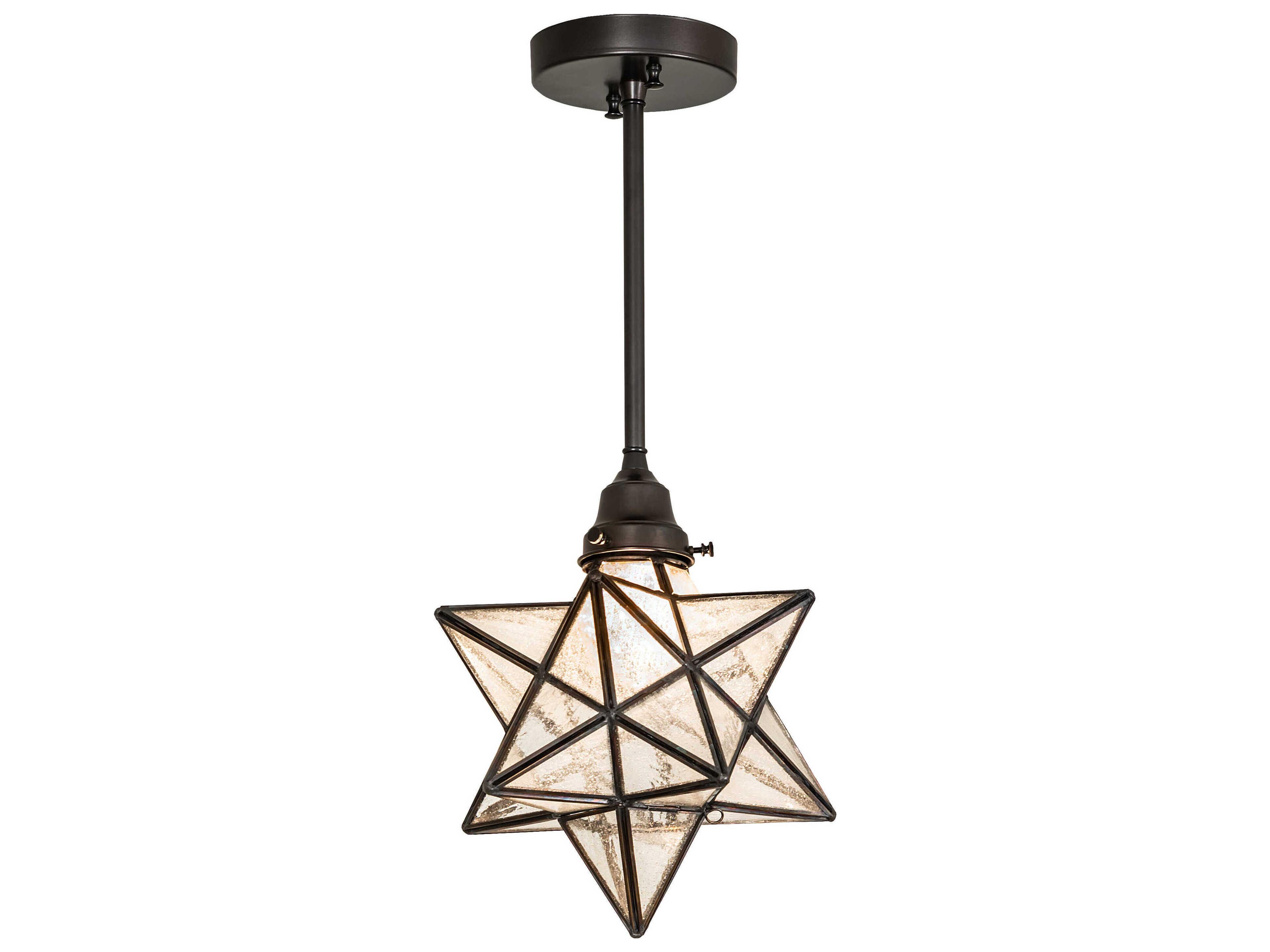 Meyda Moravian Star 1-Light Craftsman Brown Glass Geometric Mini Pendant