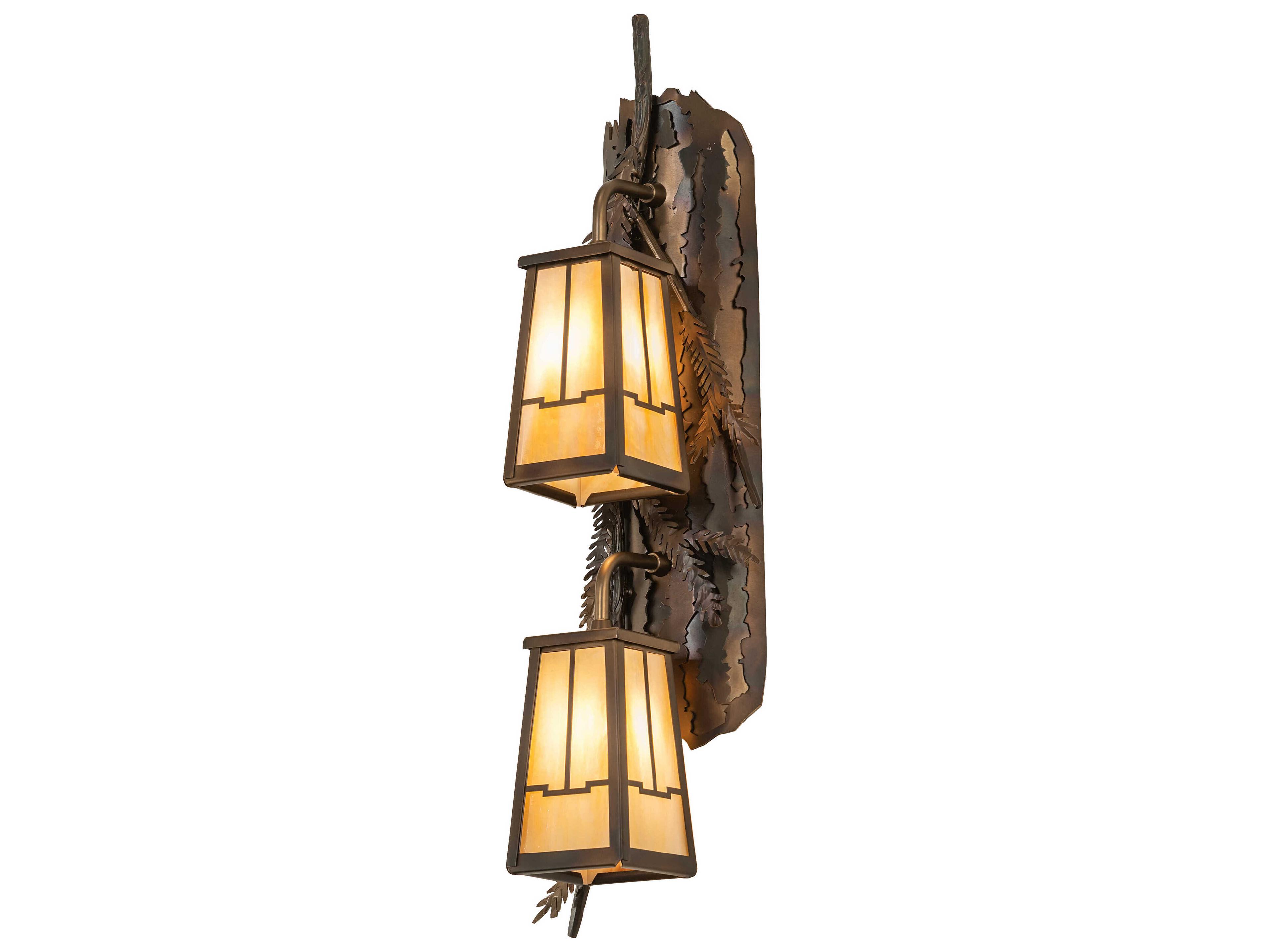 Meyda Pine Branch Valley View 2-Light Antique Copper Burnished Glass Wall Sconce