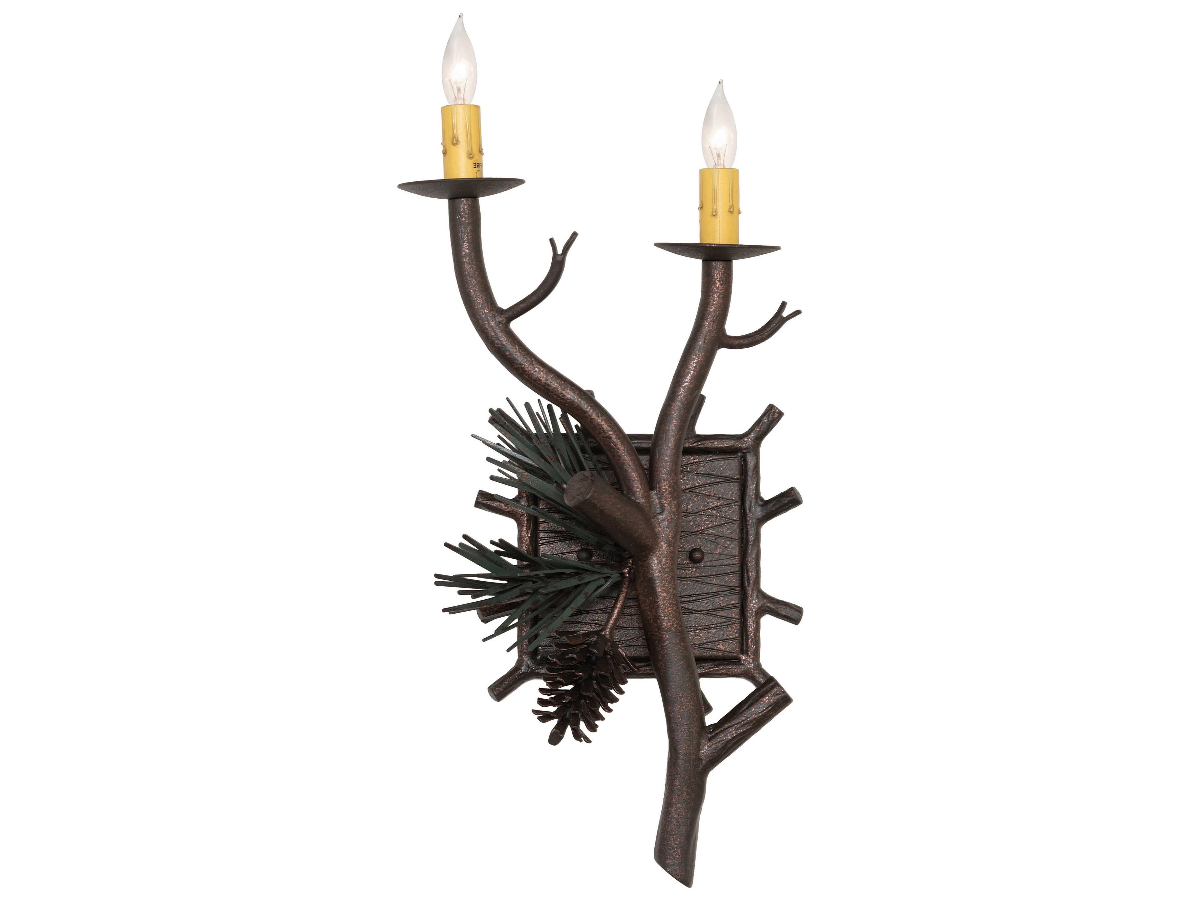 Meyda Pinewood 2-Light Copper Rust Olive Green Wall Sconce