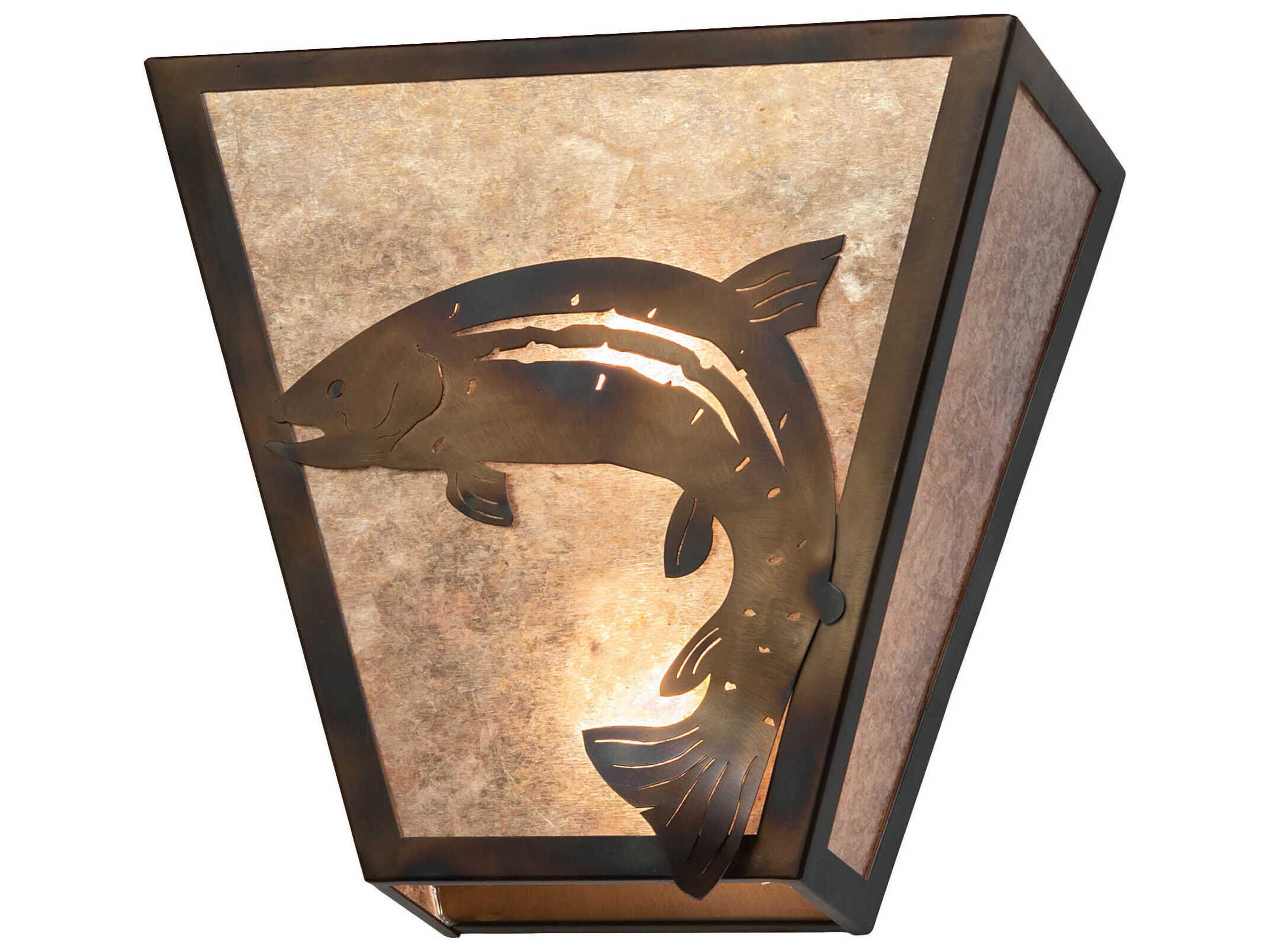 Meyda Leaping Trout 2-Light Light Burnished Antique Copper Glass Wall Sconce