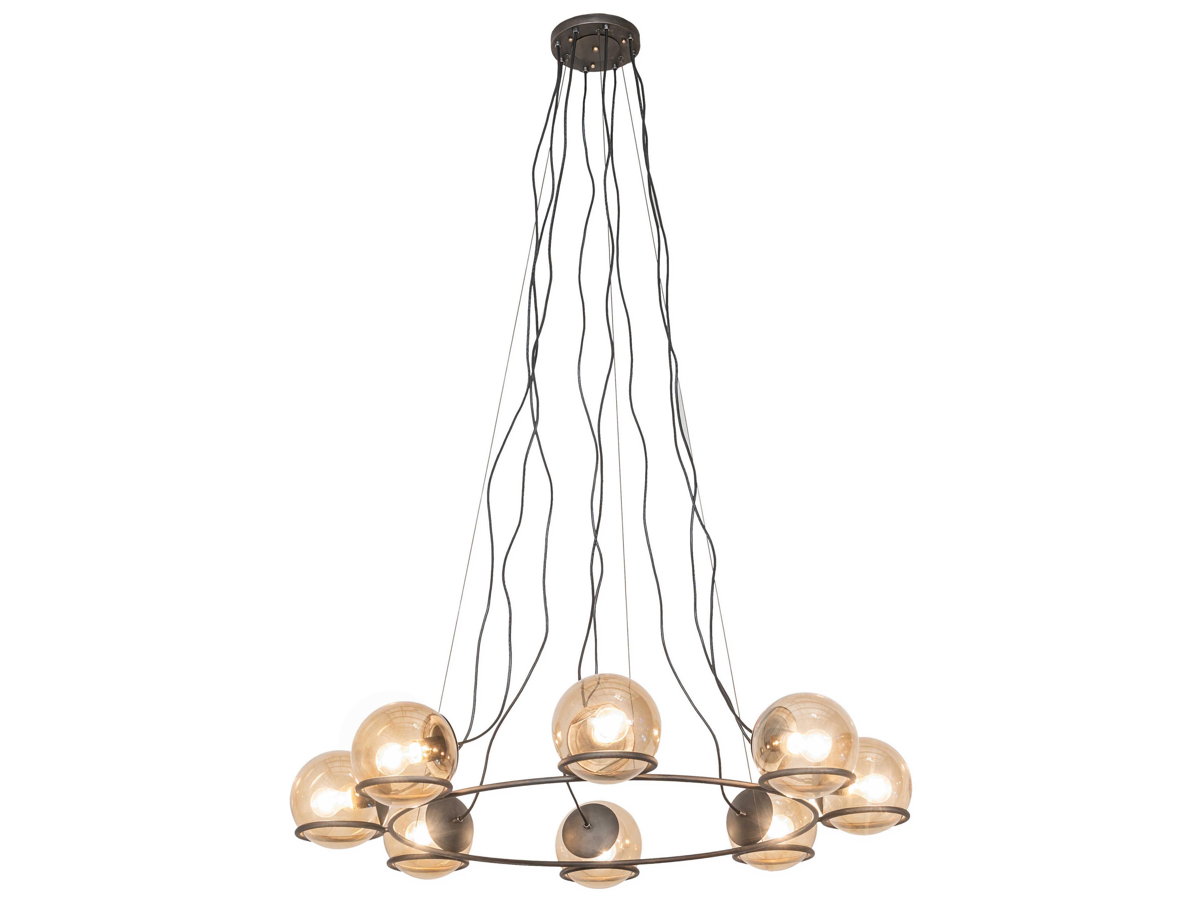 Meyda 8-Light Blackened Steel Glass Globe Round Chandelier