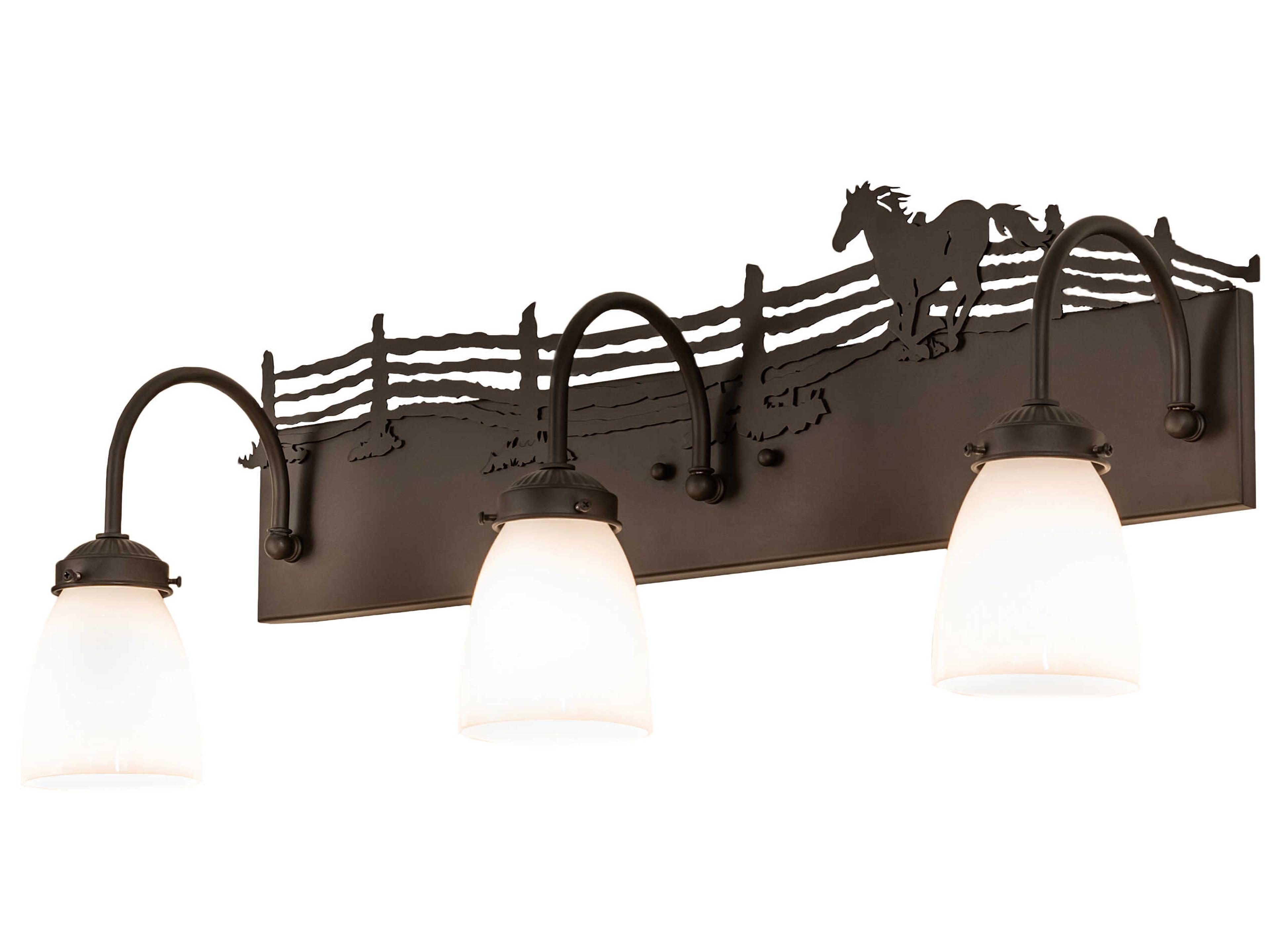 Meyda Running Horses 3-Light Oil Rubbed Bronze Glass Vanity Light