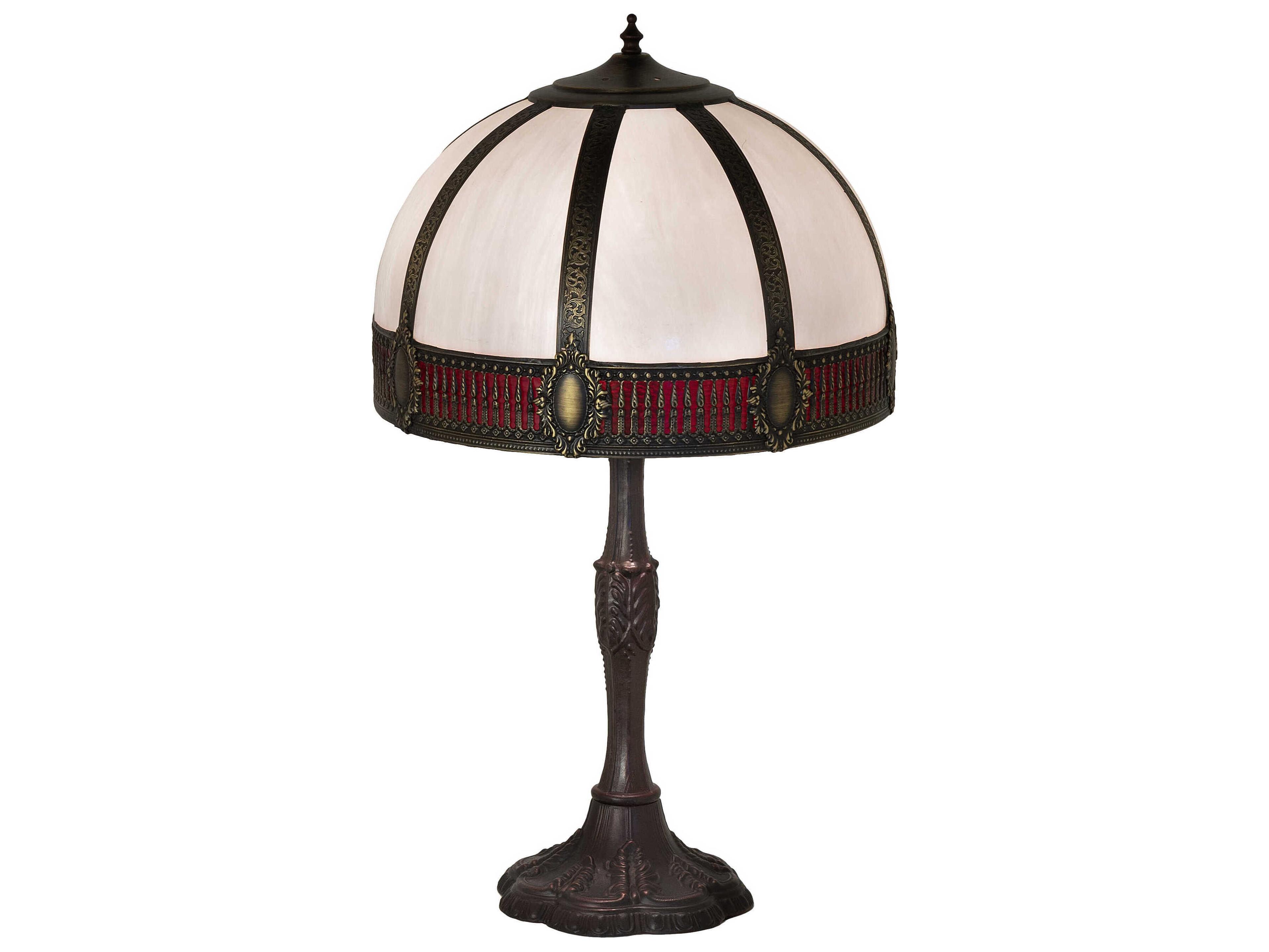 Meyda Gothic Mahogany Bronze Ruby White Iridescent Glass Buffet Lamp