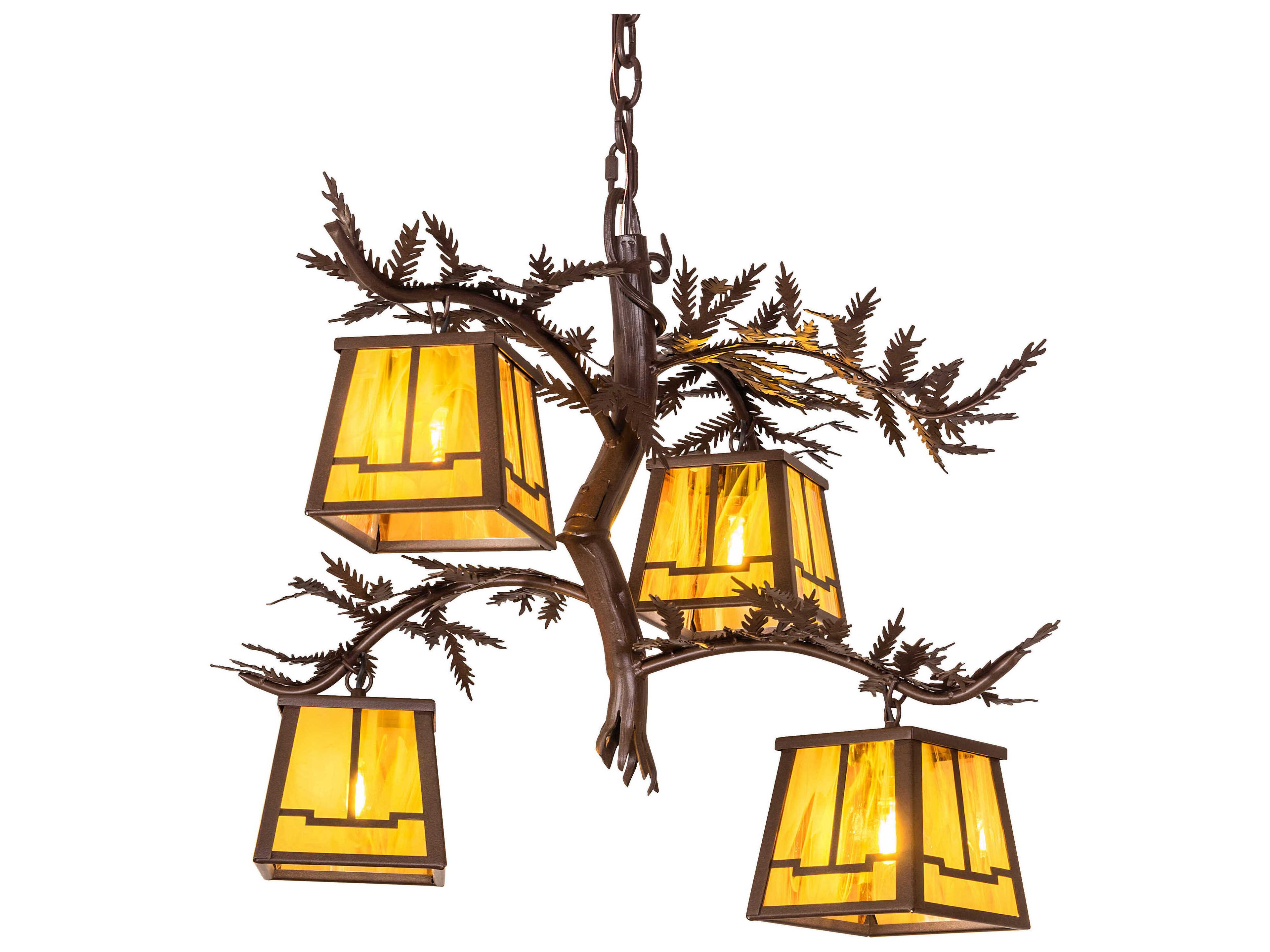 Meyda Pine Branch Valley View 4-Light Cafe Noir Brown Lantern Chandelier