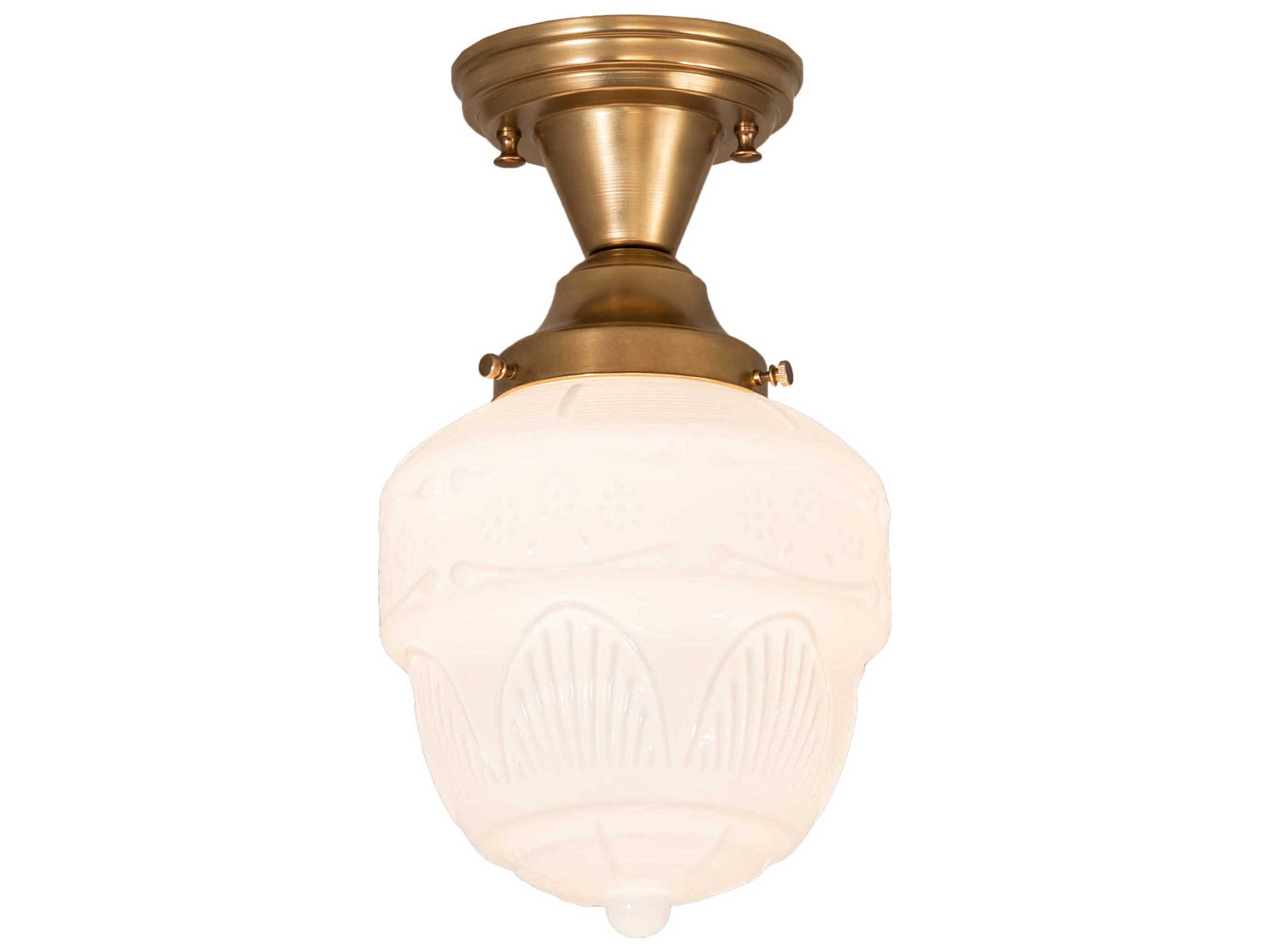 Meyda Revival Schoolhouse 1-Light Brass Black Glass Bell Flush Mount