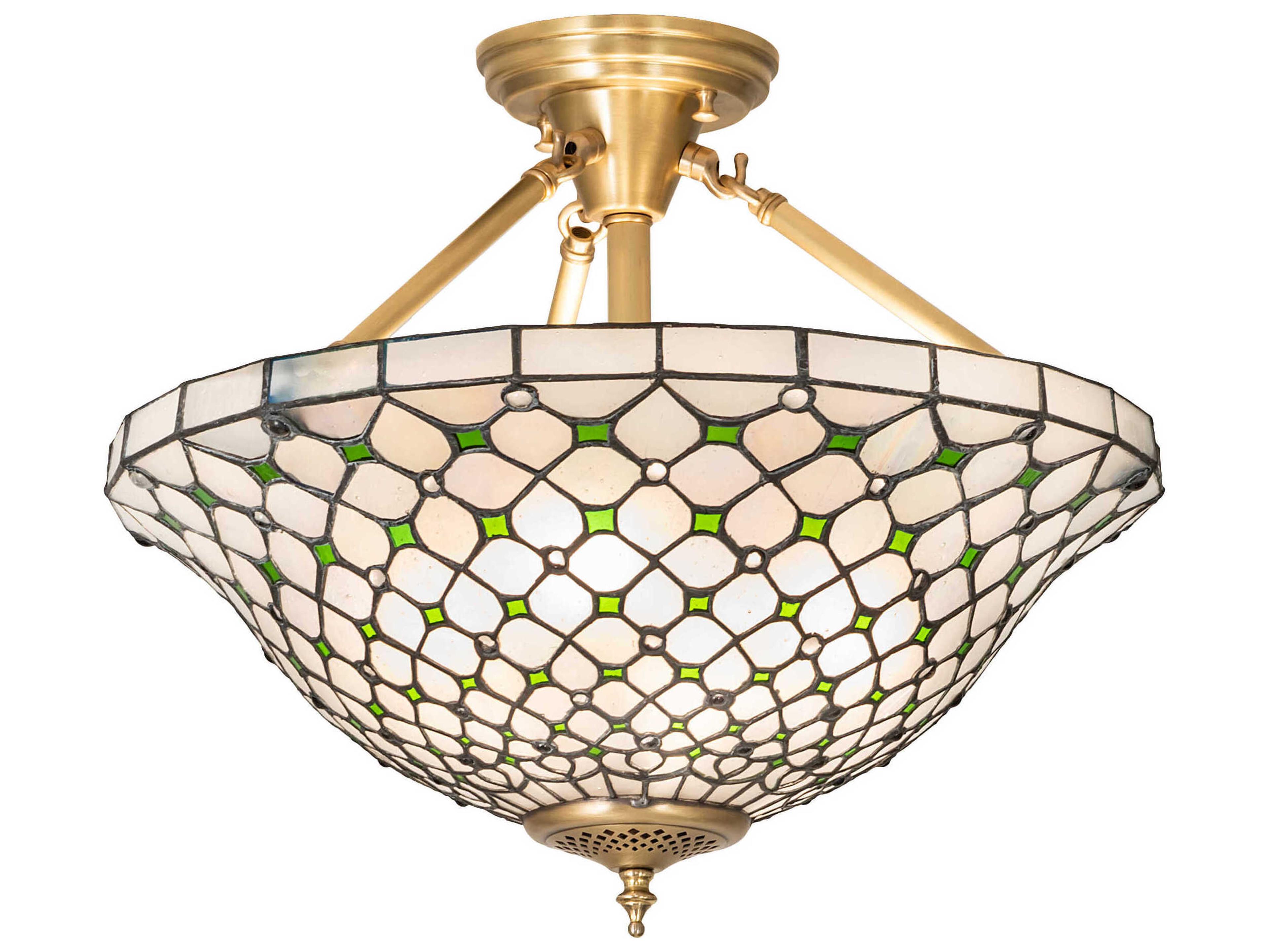Meyda Diamond & Jewel 4-Light Brushed Brass Glass Tiffany Bowl Semi Flush Mount