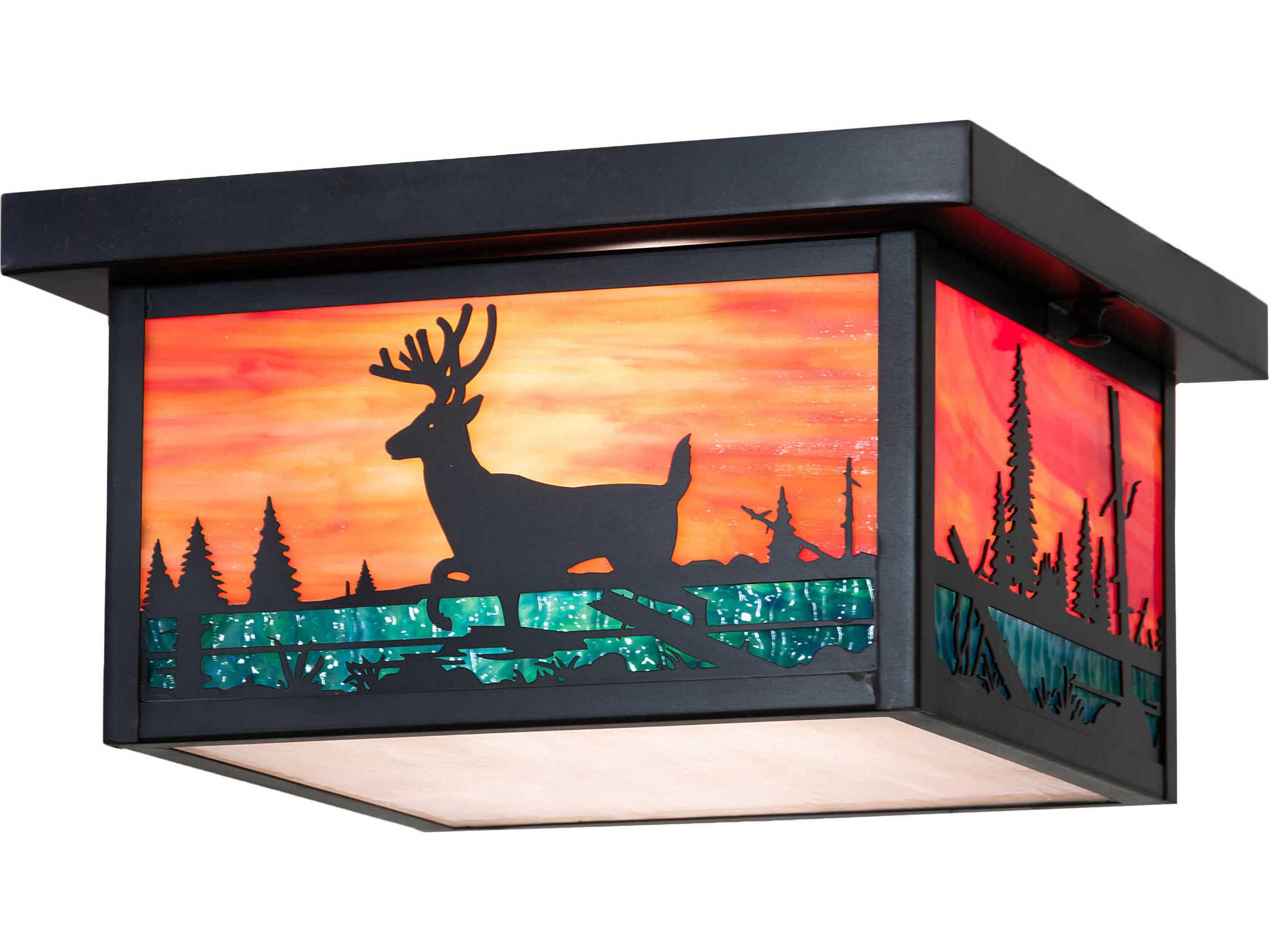 Meyda 2-Light Antique Brass Glass Flush Mount