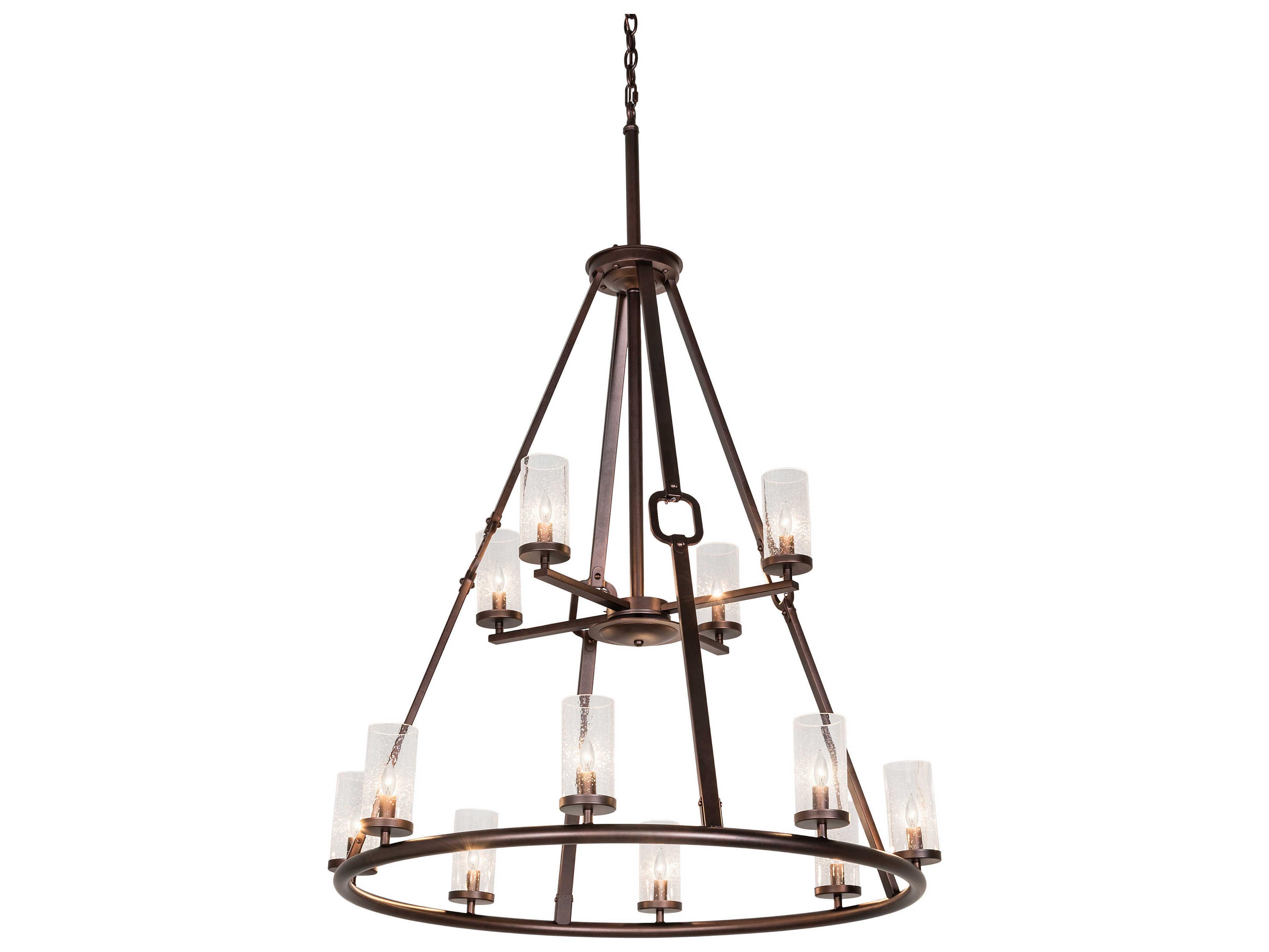 Meyda Loxley 12-Light Mahogany Bronze Glass Cylinder Tiered Chandelier