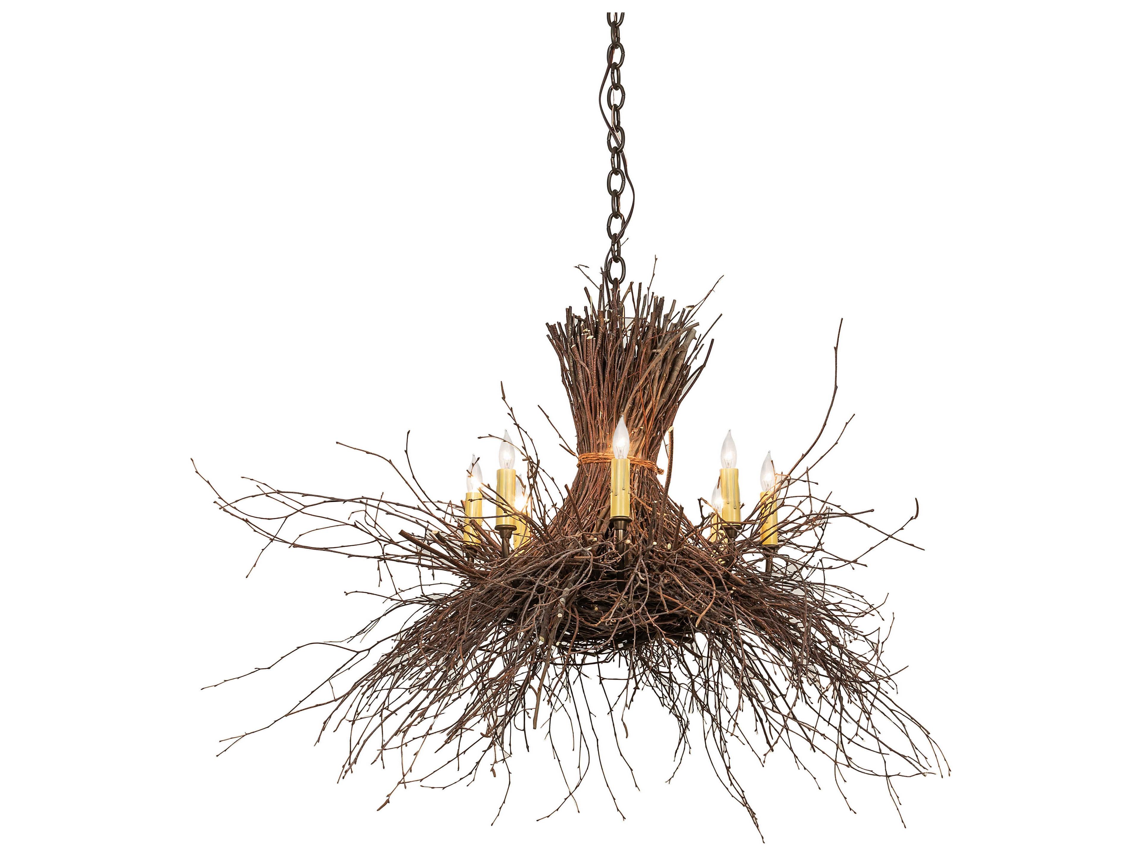 Meyda Twigs 8-Light Antique Copper Natural Wood Candelabra Chandelier