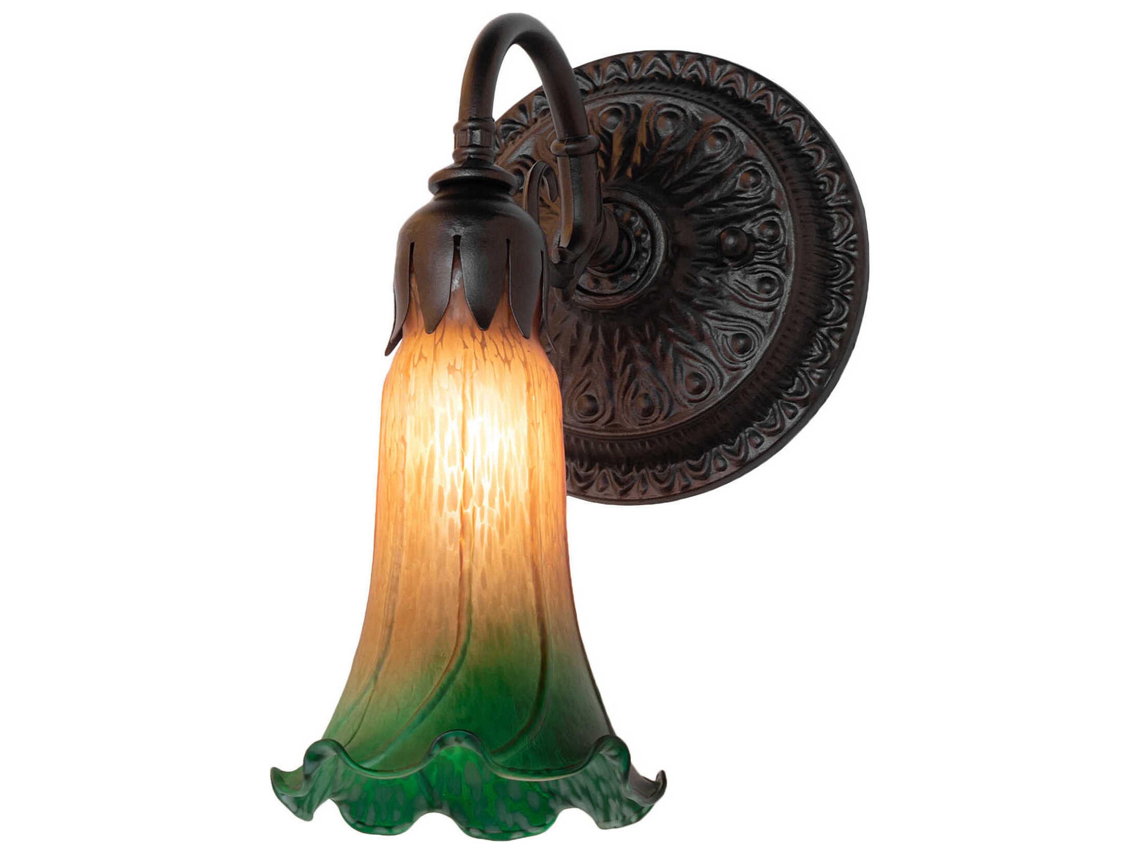 Meyda Pond Lily 1-Light Mahogany Bronze Glass Wall Sconce