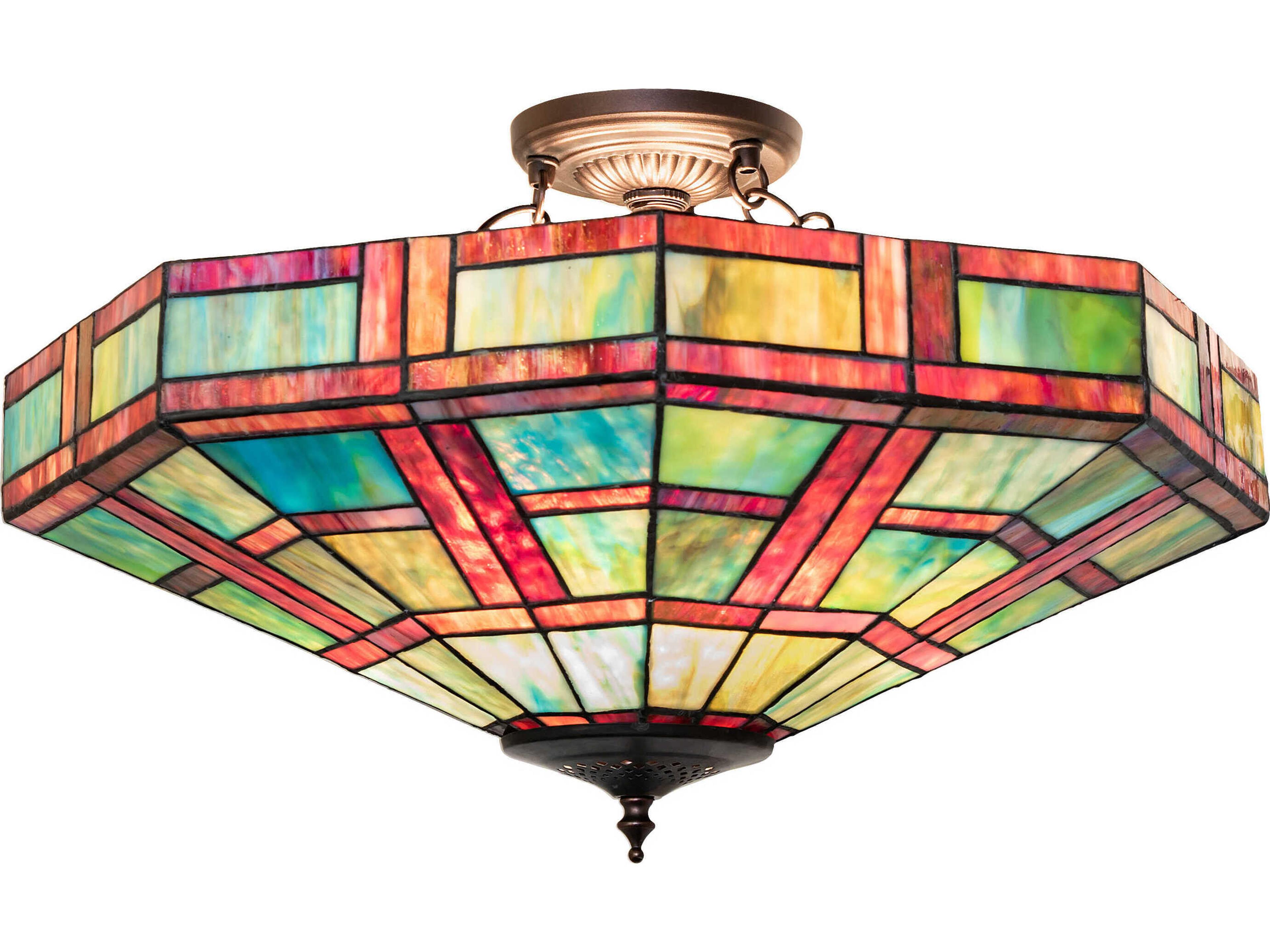 Meyda Gillette 3-Light Ruby Sunflower Blue Red Semi Flush Mount