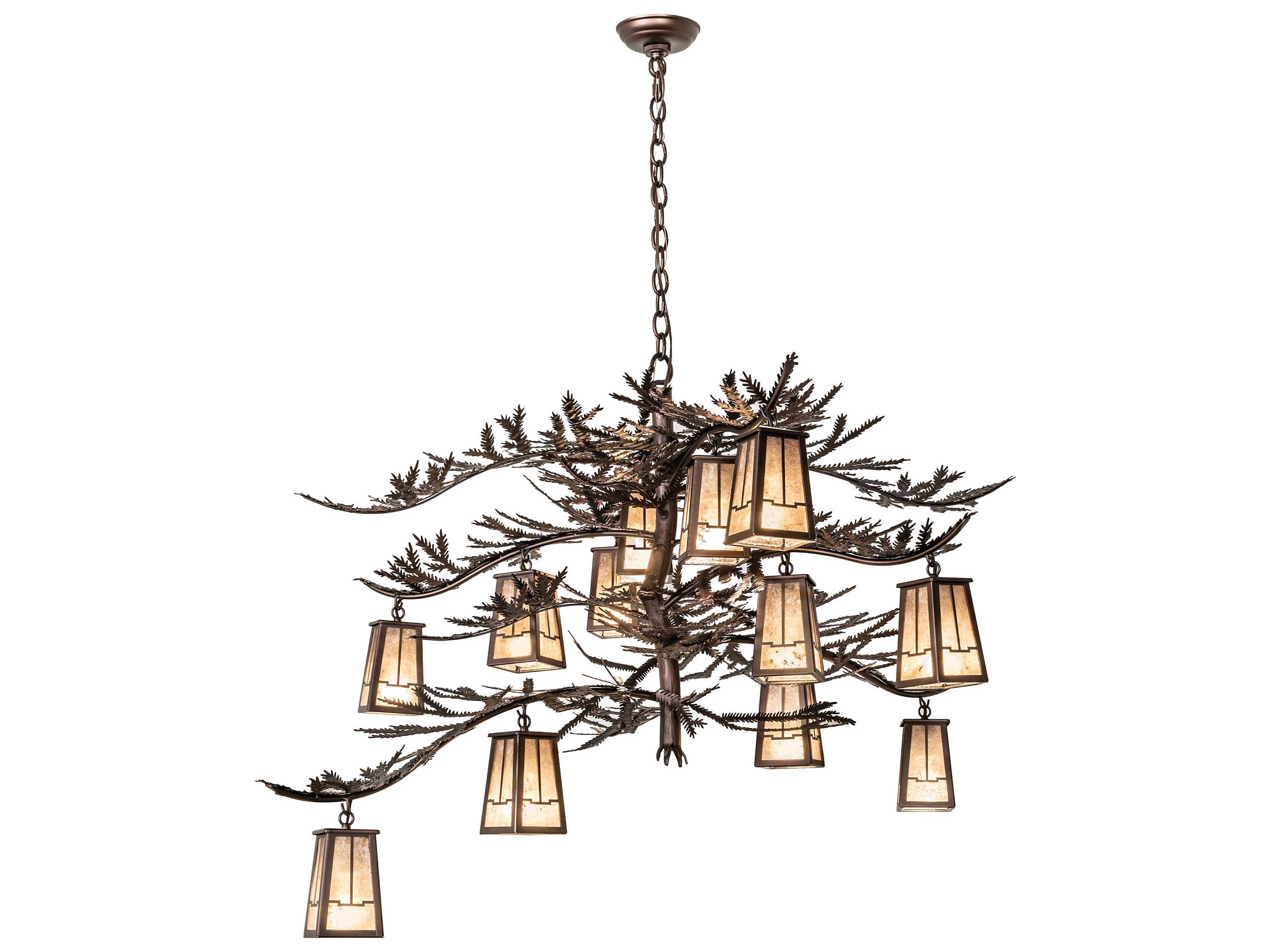 Meyda Pine Branch 12-Light Mahogany Bronze Glass Chandelier