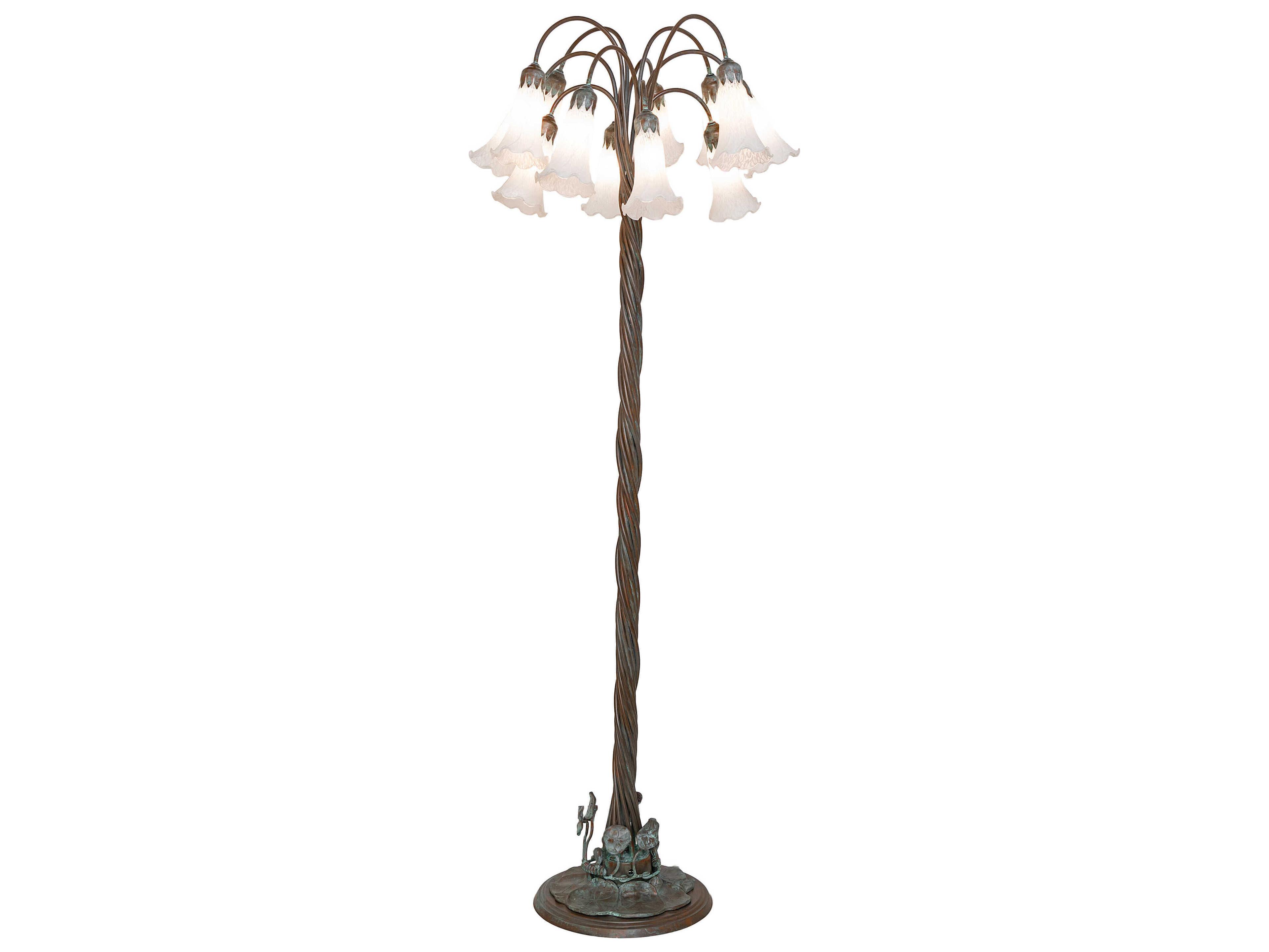 Meyda Pond Lily Bronze White Glass Floor Lamp with Shade