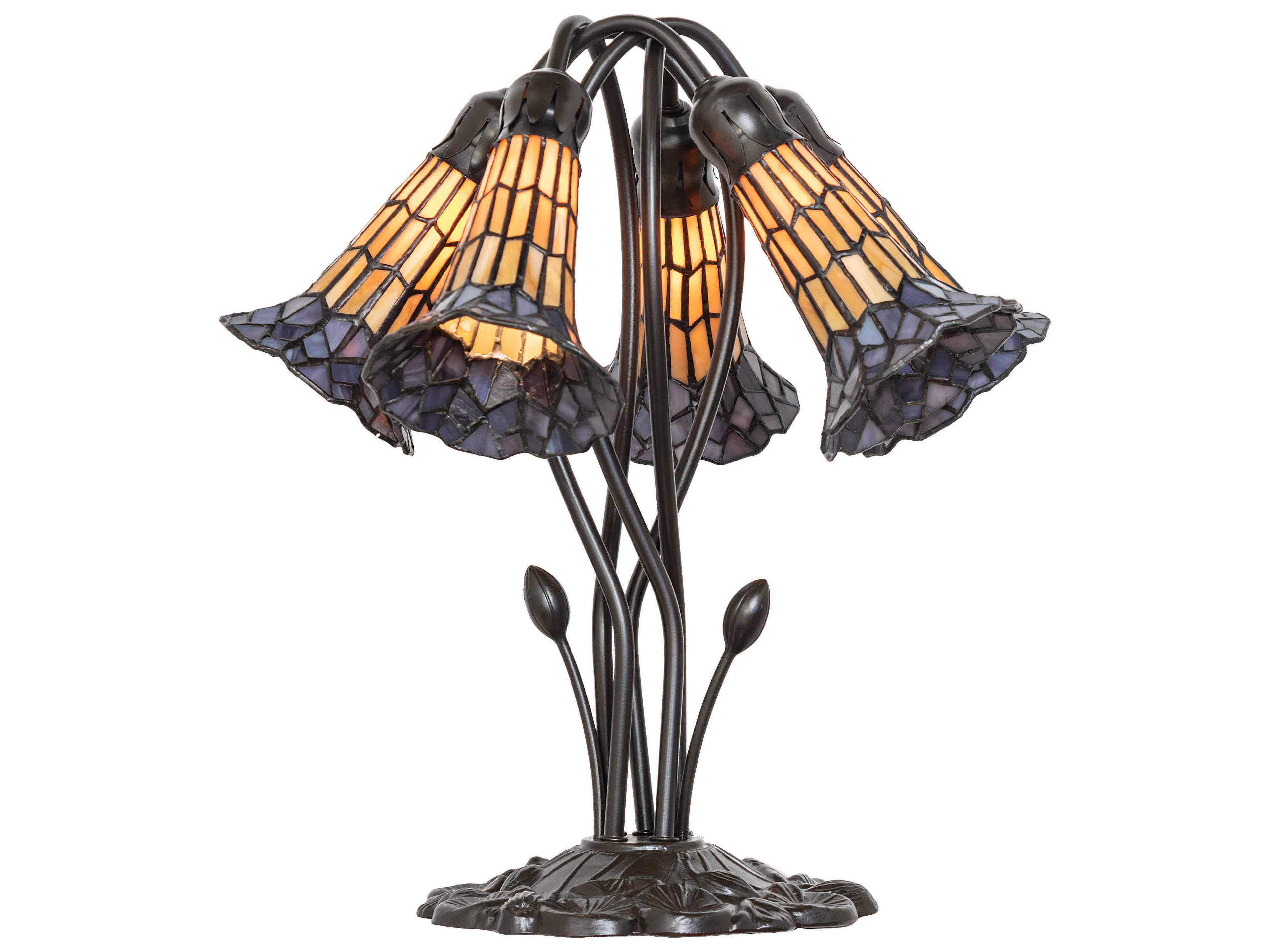 Meyda Stained Glass Pond Lily Mahogany Bronze Table Lamp