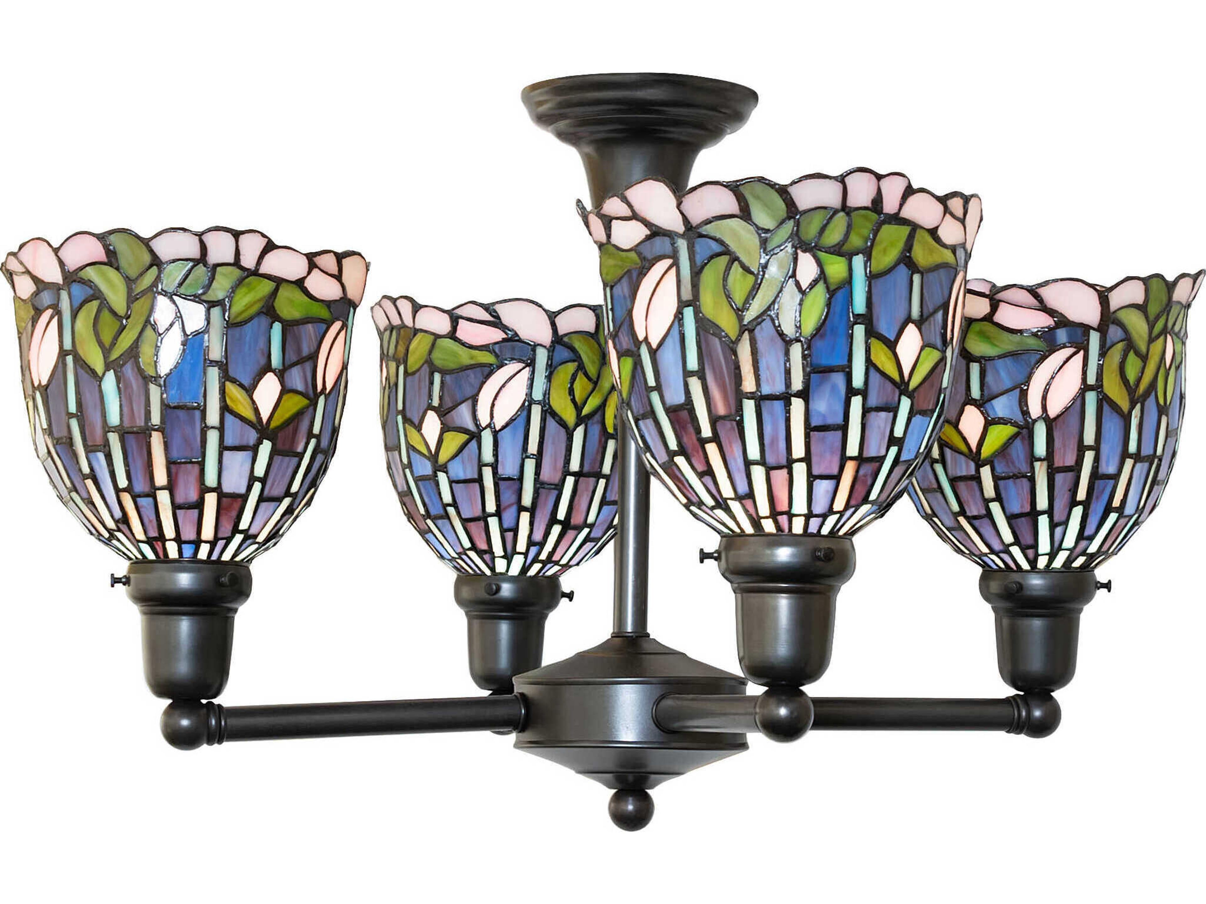 Meyda Flowering Lotus 4-Light Craftsman Brown Bell Chandelier