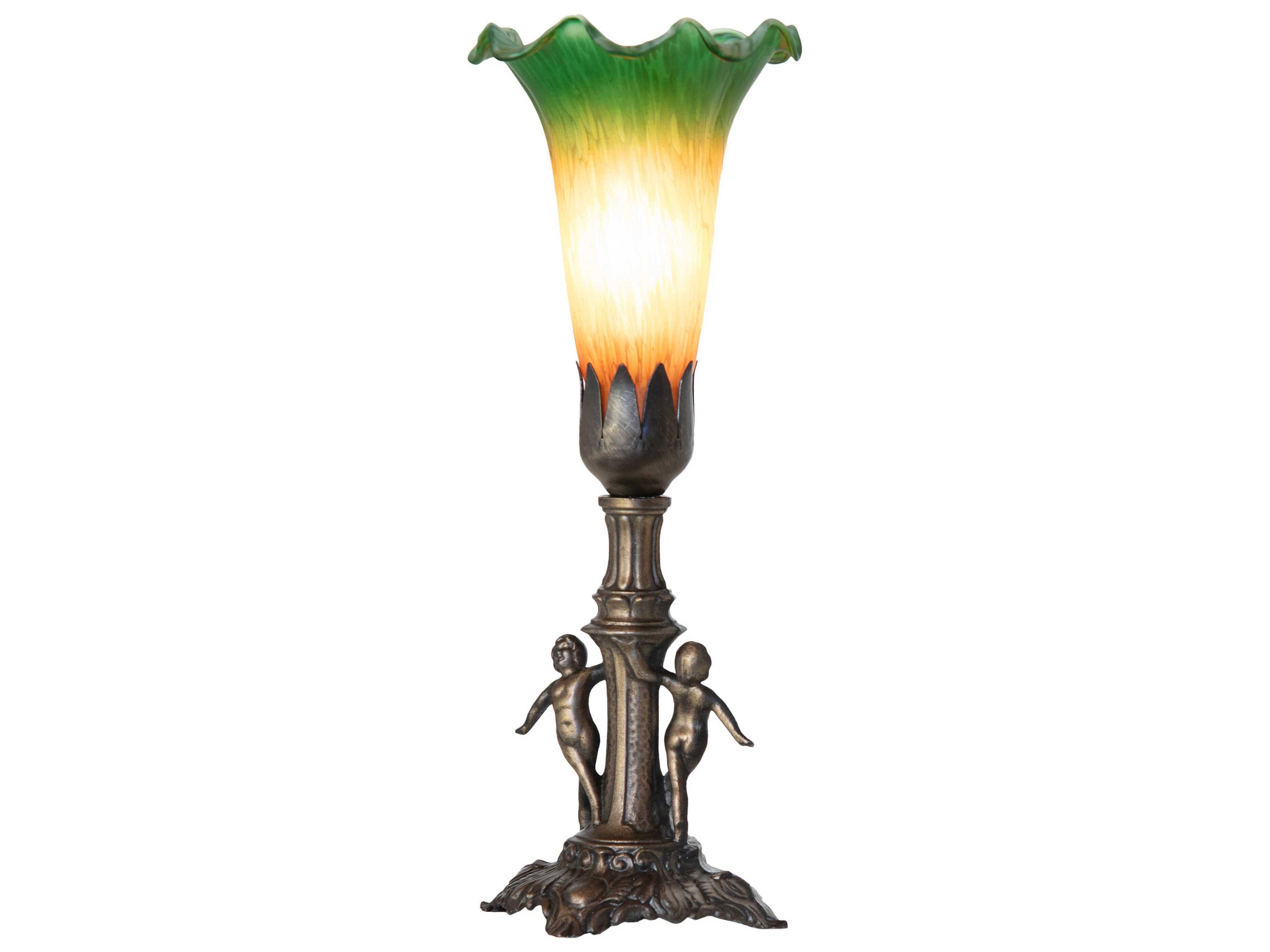 Meyda Pond Lily Antique Brass Table Lamp