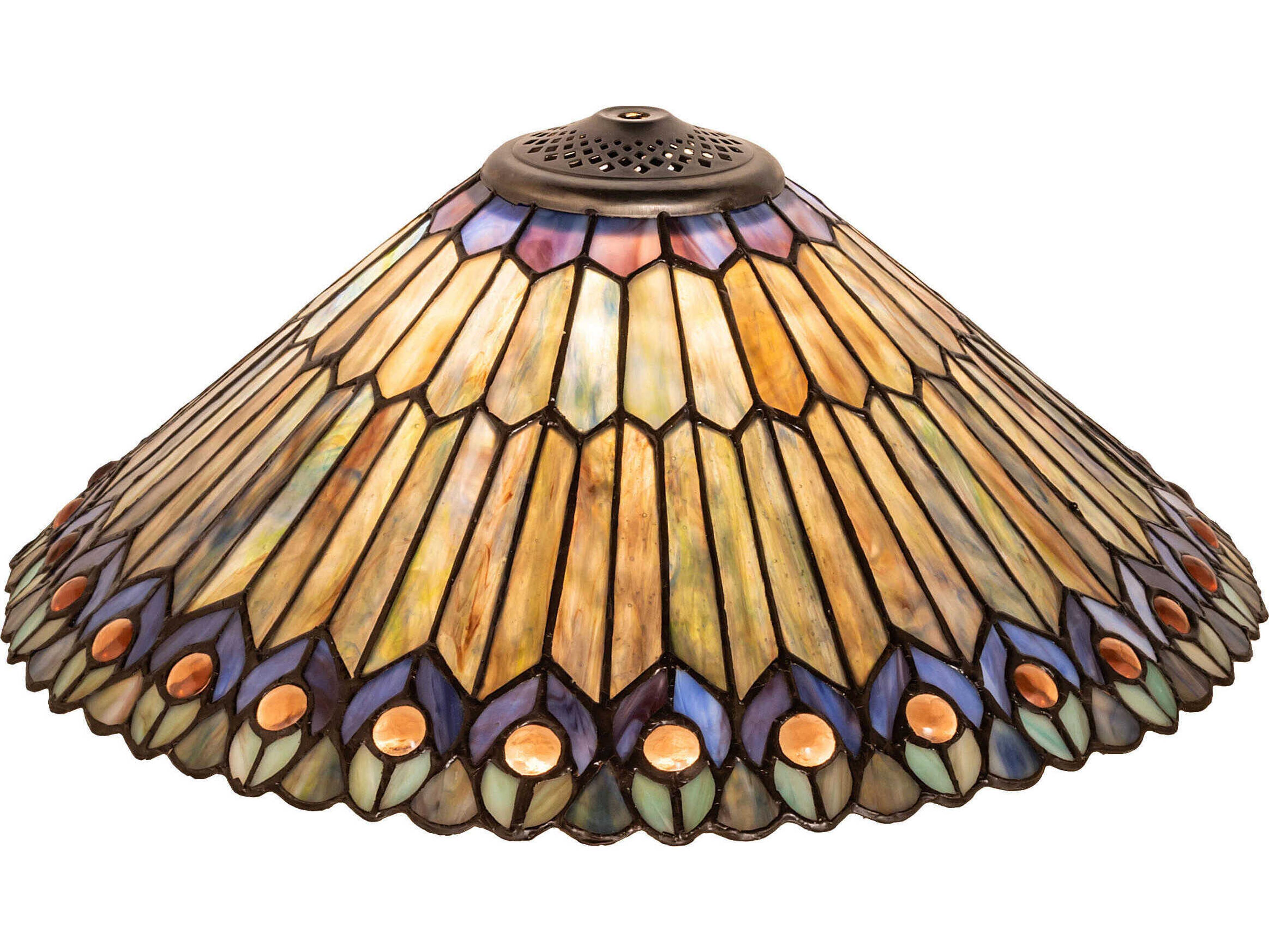 Meyda Coral / Sunflower / Blue 17" Tiffany Jeweled Peacock Shade