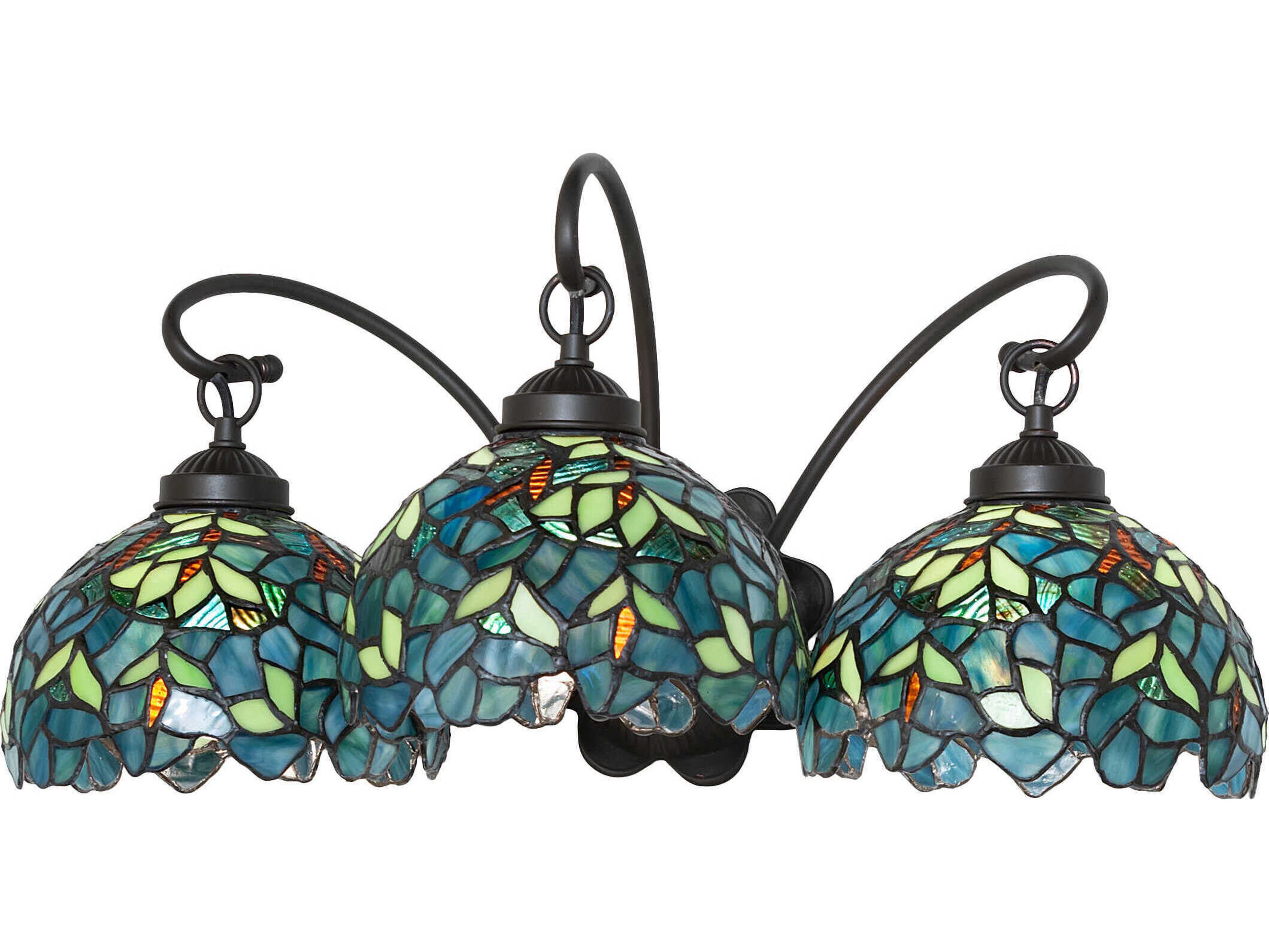 Meyda Nightfall Wisteria 3-Light Mahogany Bronze Glass Tiffany Vanity Light