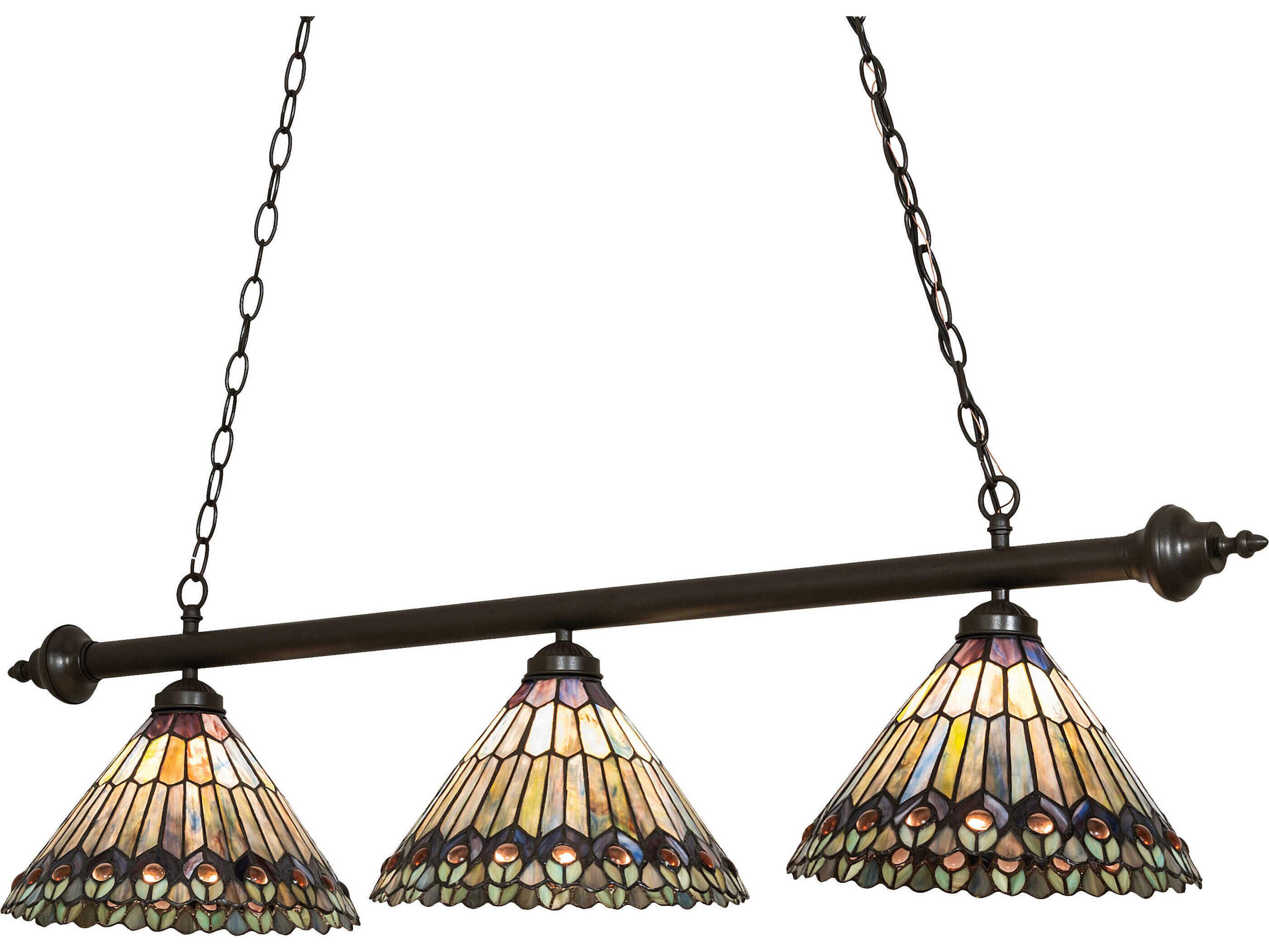 Meyda 3-Light Mahogany Bronze Glass Tiffany Island Pendant