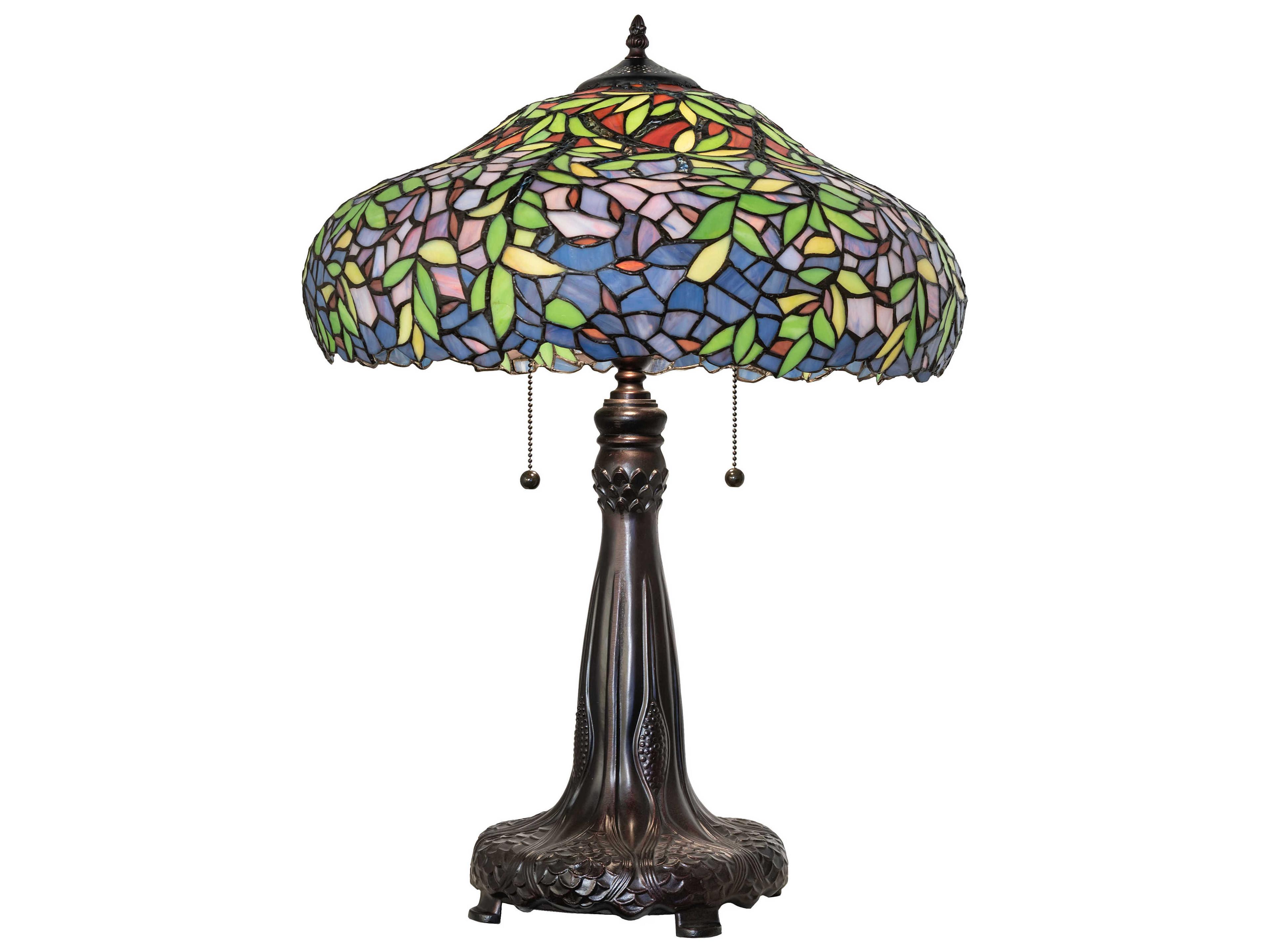 Meyda Laburnum Mahogany Bronze Green Blue Violet Glass Tiffany Buffet Lamp