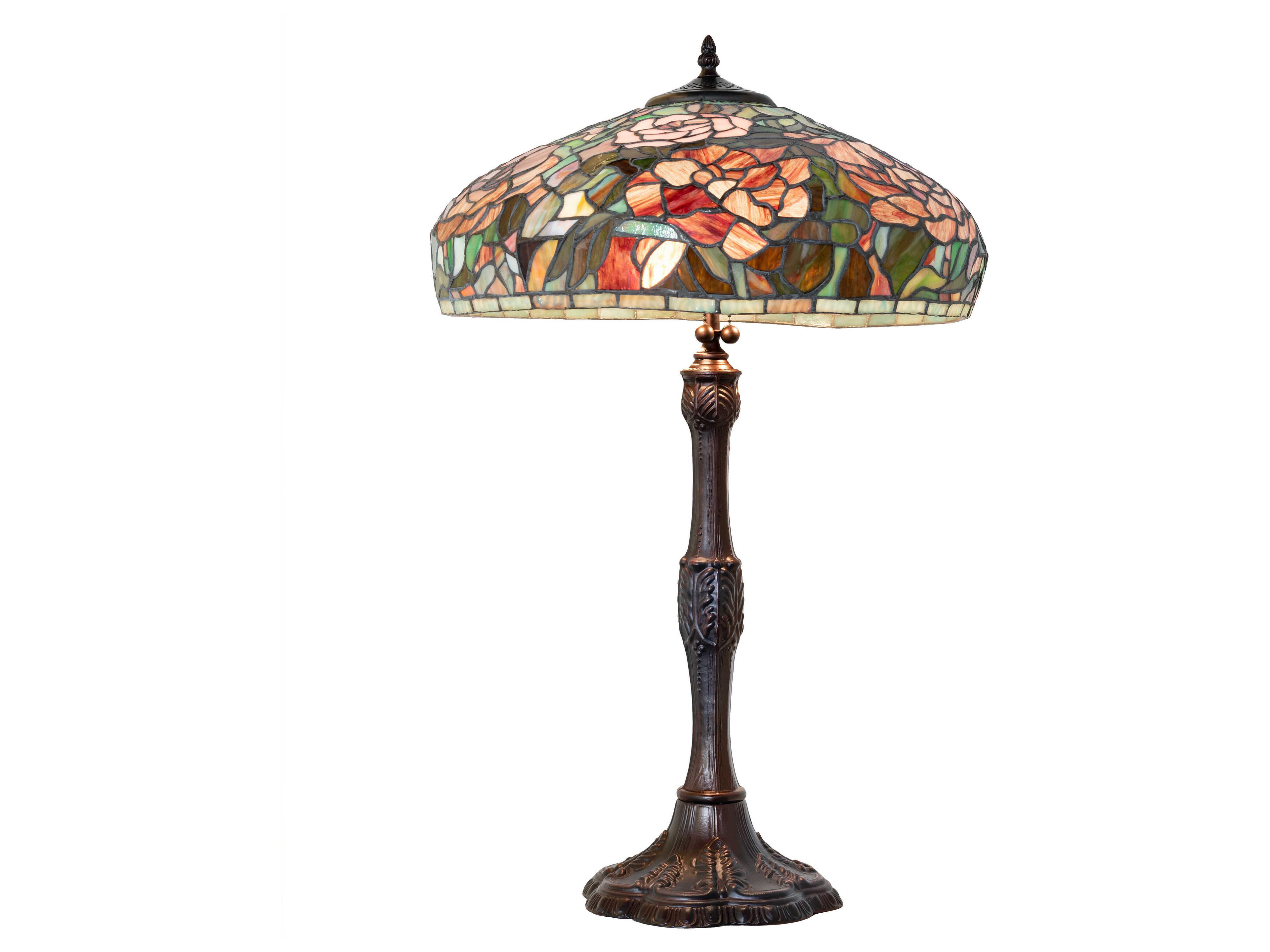 Meyda Tiffany Peony Mahogany Bronze Ruby Pink Mauve Glass Buffet Lamp