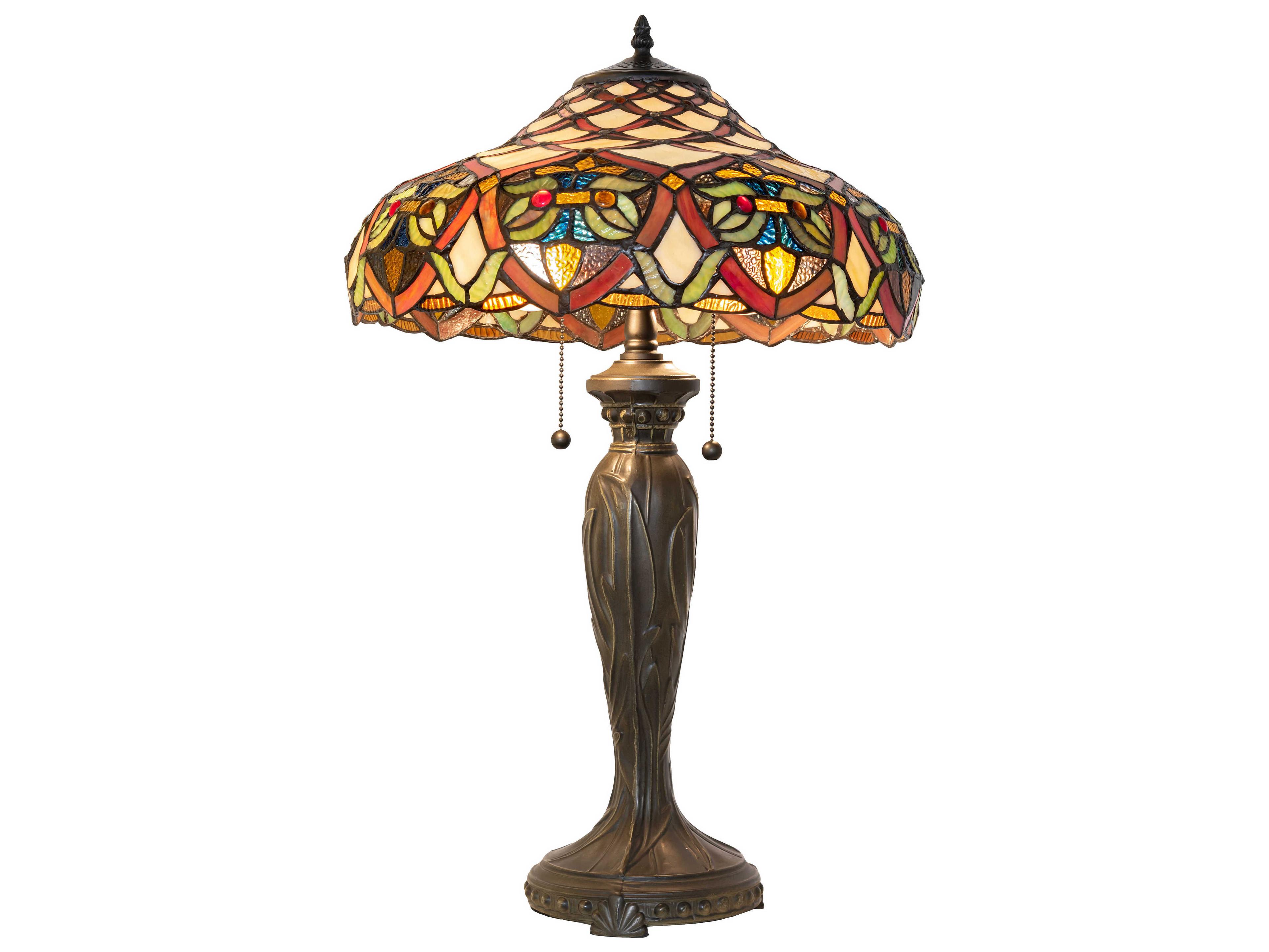 Meyda Franco Antique Ruby Coral Amber Glass Bronze Tiffany Buffet Lamp