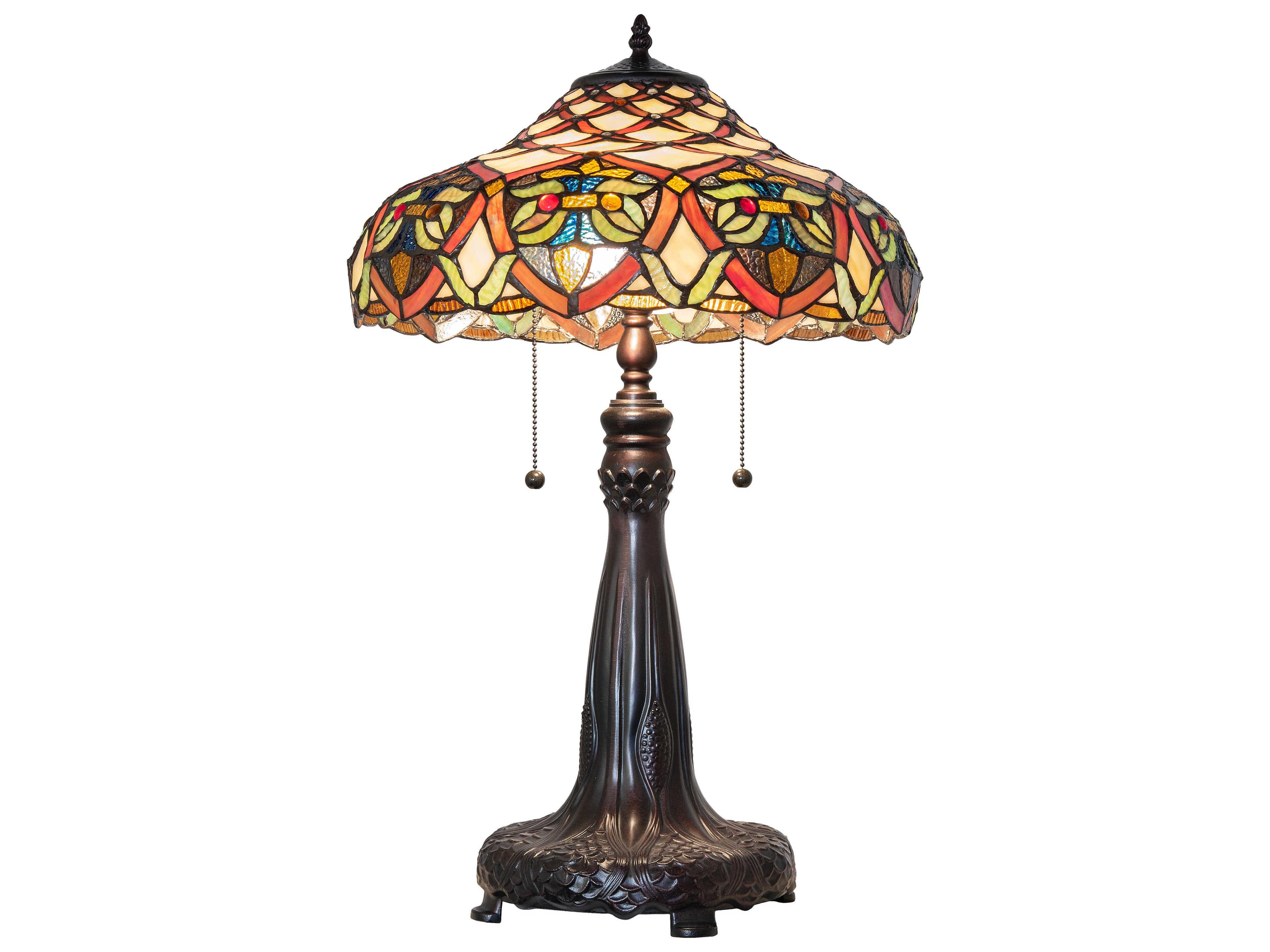 Meyda Franco Mahogany Bronze Ruby Coral Amber Glass Tiffany Buffet Lamp