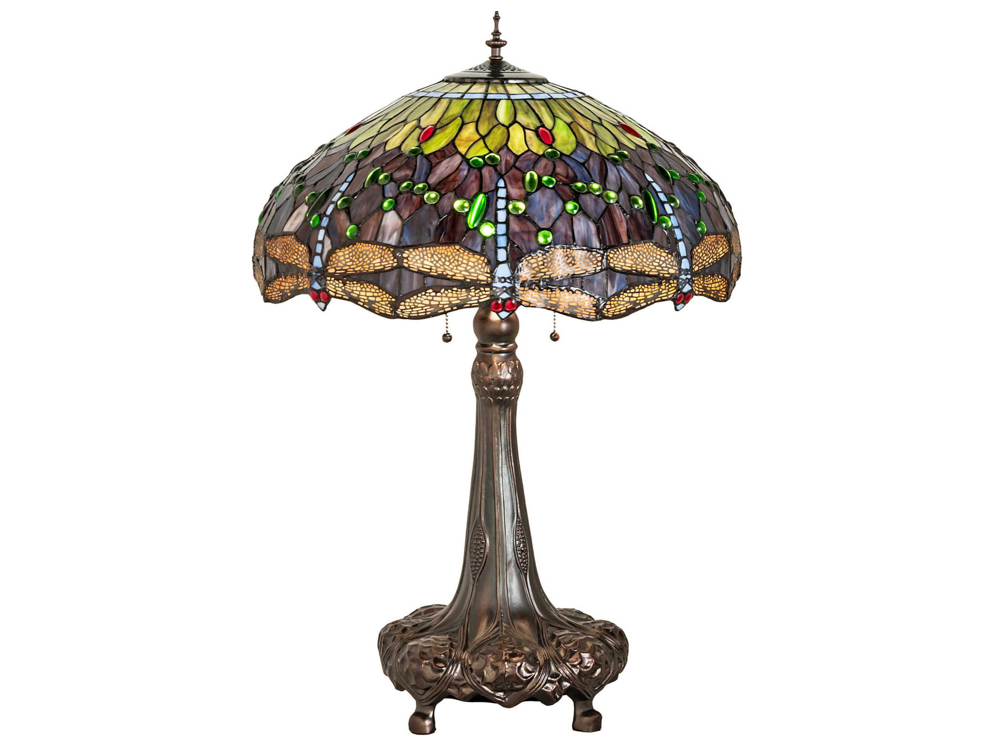 Meyda Tiffany Hanginghead Dragonfly Mahogany Bronze Purple Blue Green Glass Buffet Lamp