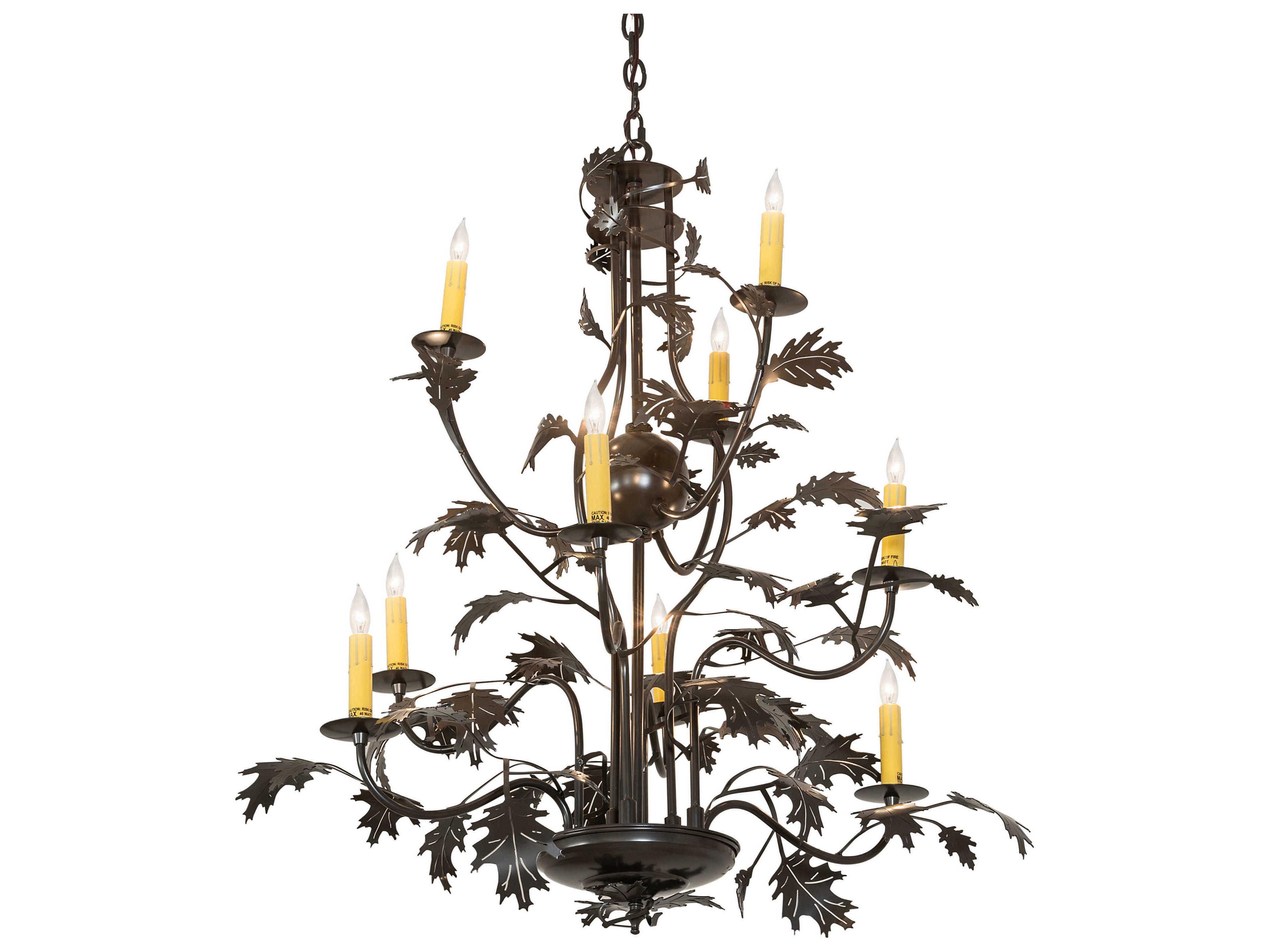 Meyda Oak Leaf 9-Light Timeless Bronze Candelabra Chandelier