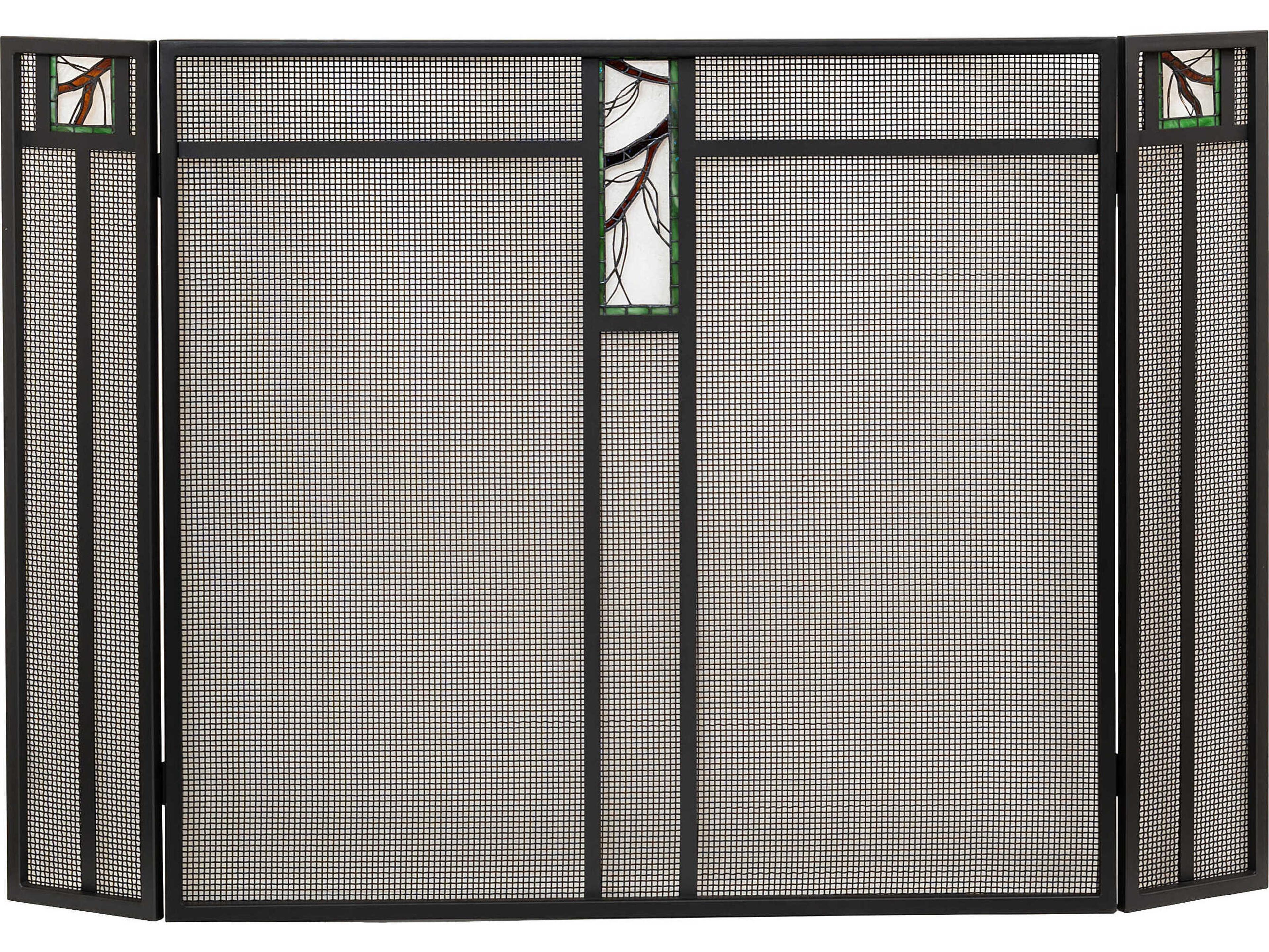 Meyda Pine Branch Wrought Iron Fireplace Screen