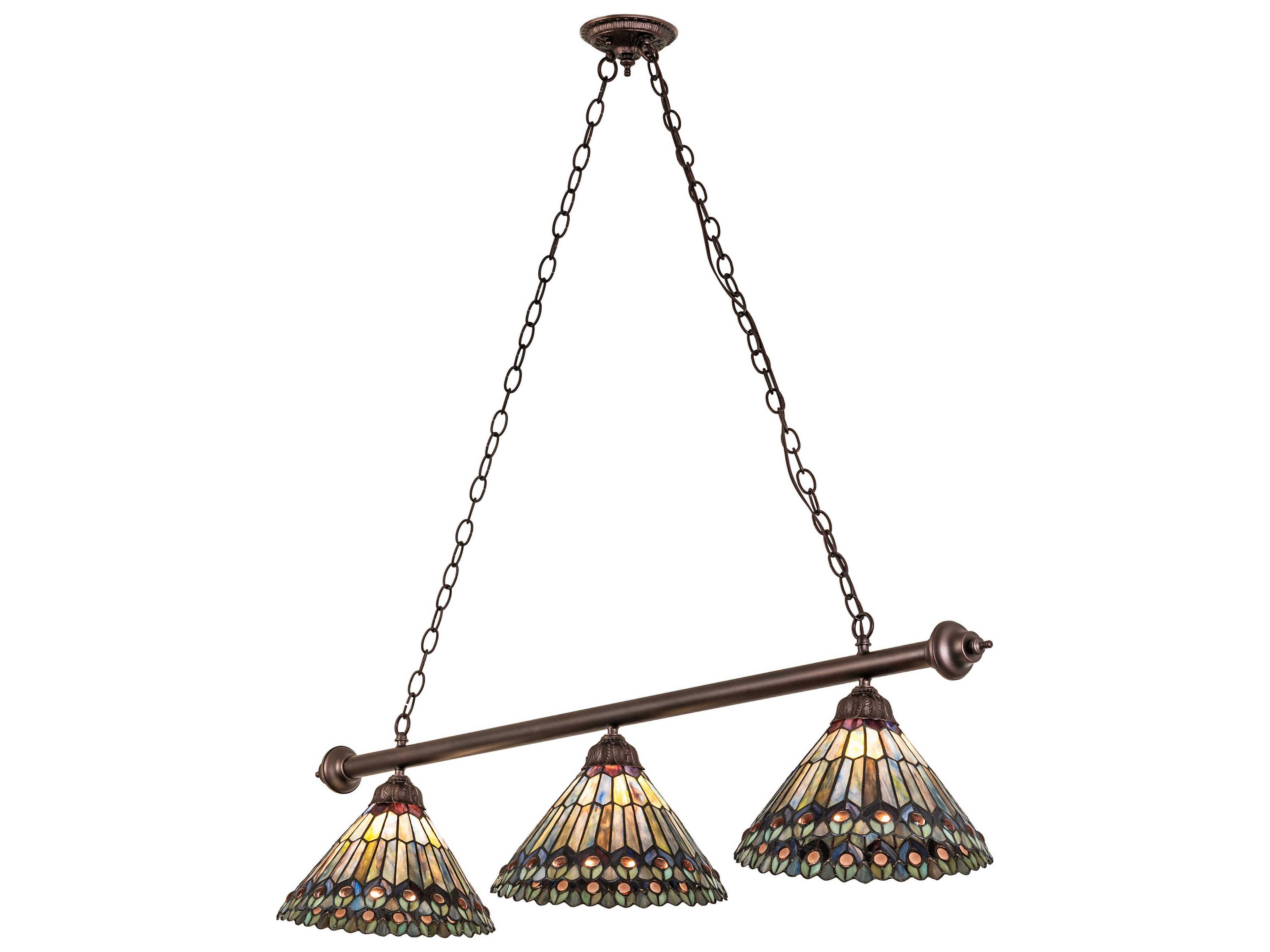 Meyda Tiffany Jeweled Peacock 3-Light Mahogany Bronze Island Pendant