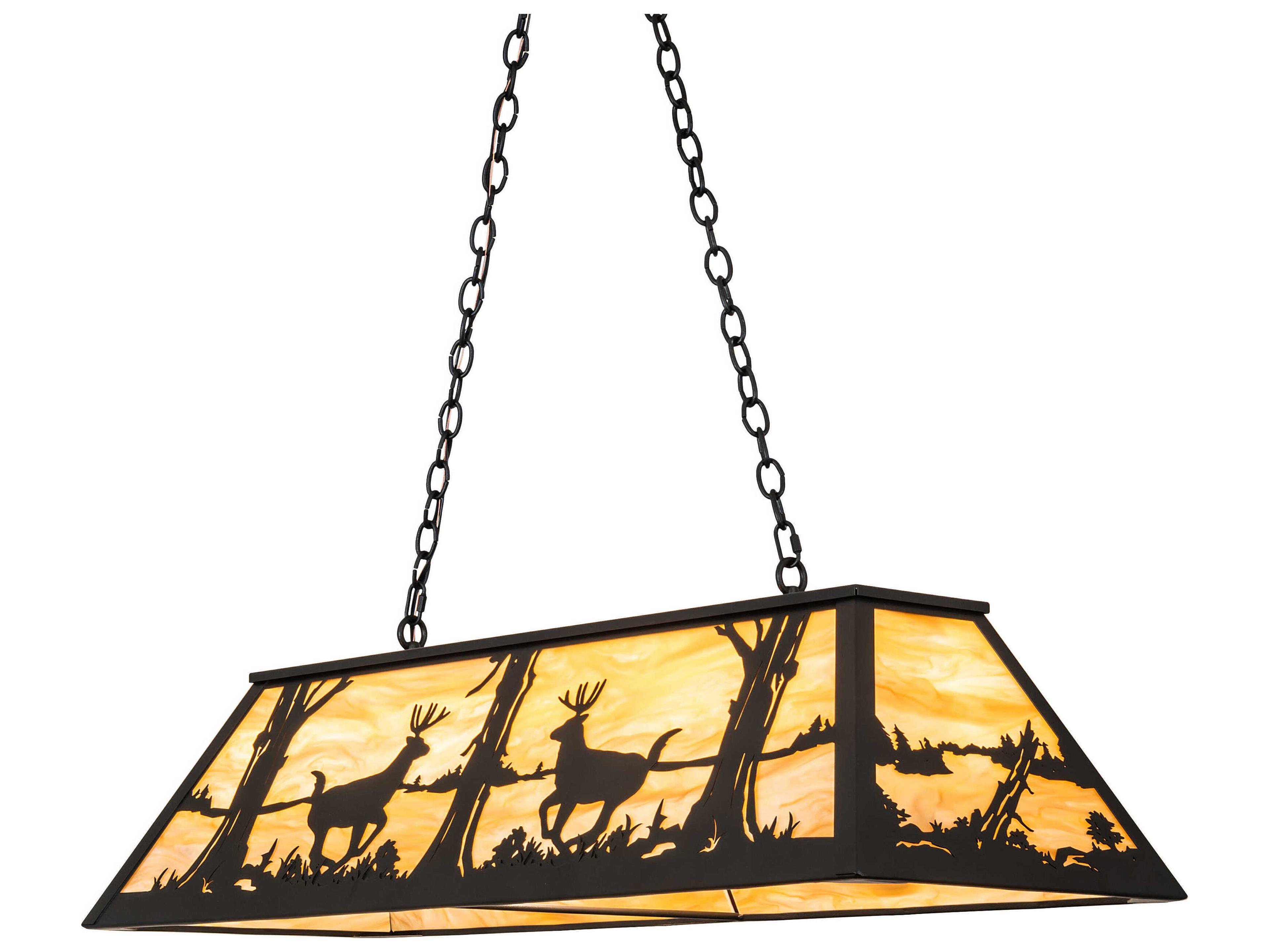 Meyda Deer At Lake 6-Light Black Satin Wrought Iron Island Pendant