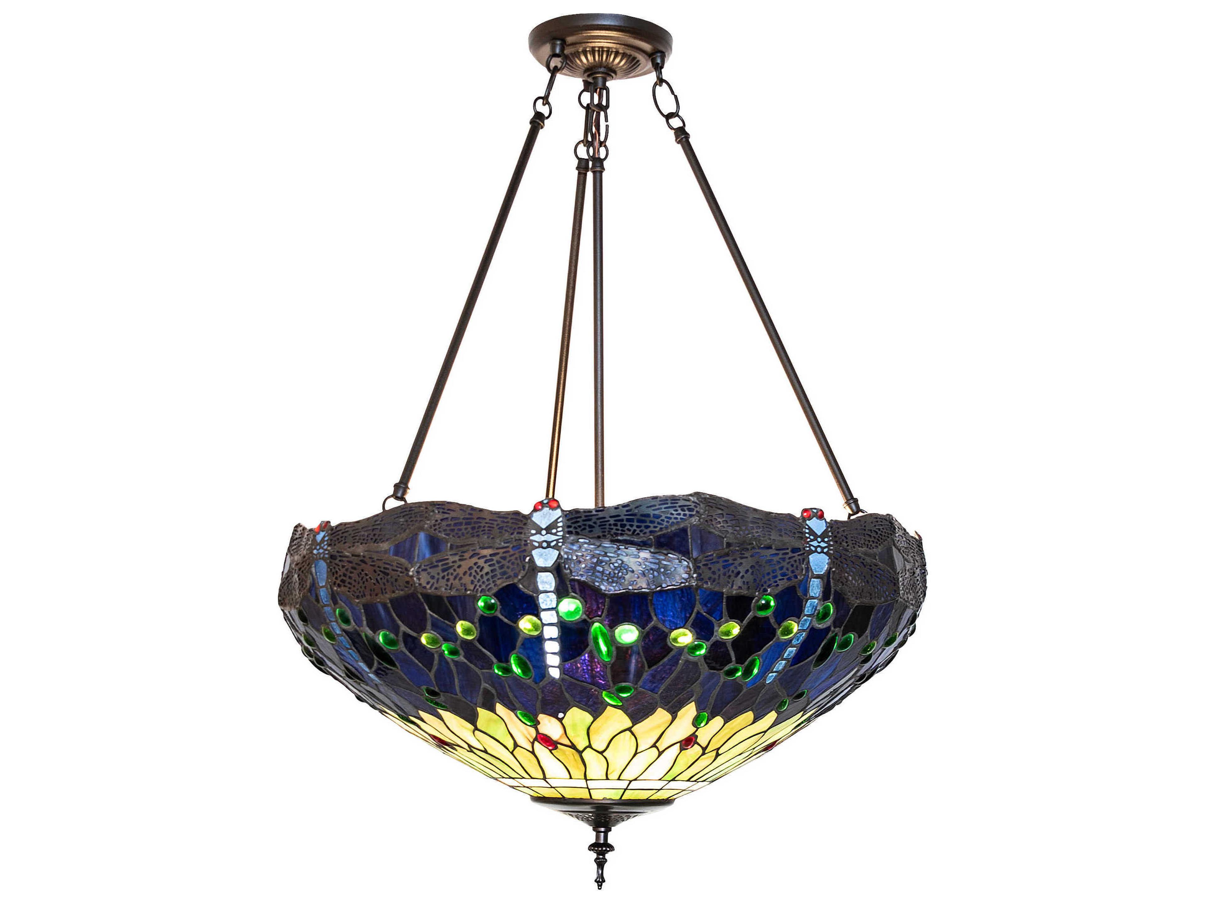 Meyda Tiffany Hanginghead Dragonfly 3-Light Mahogany Bronze Semi Flush Mount