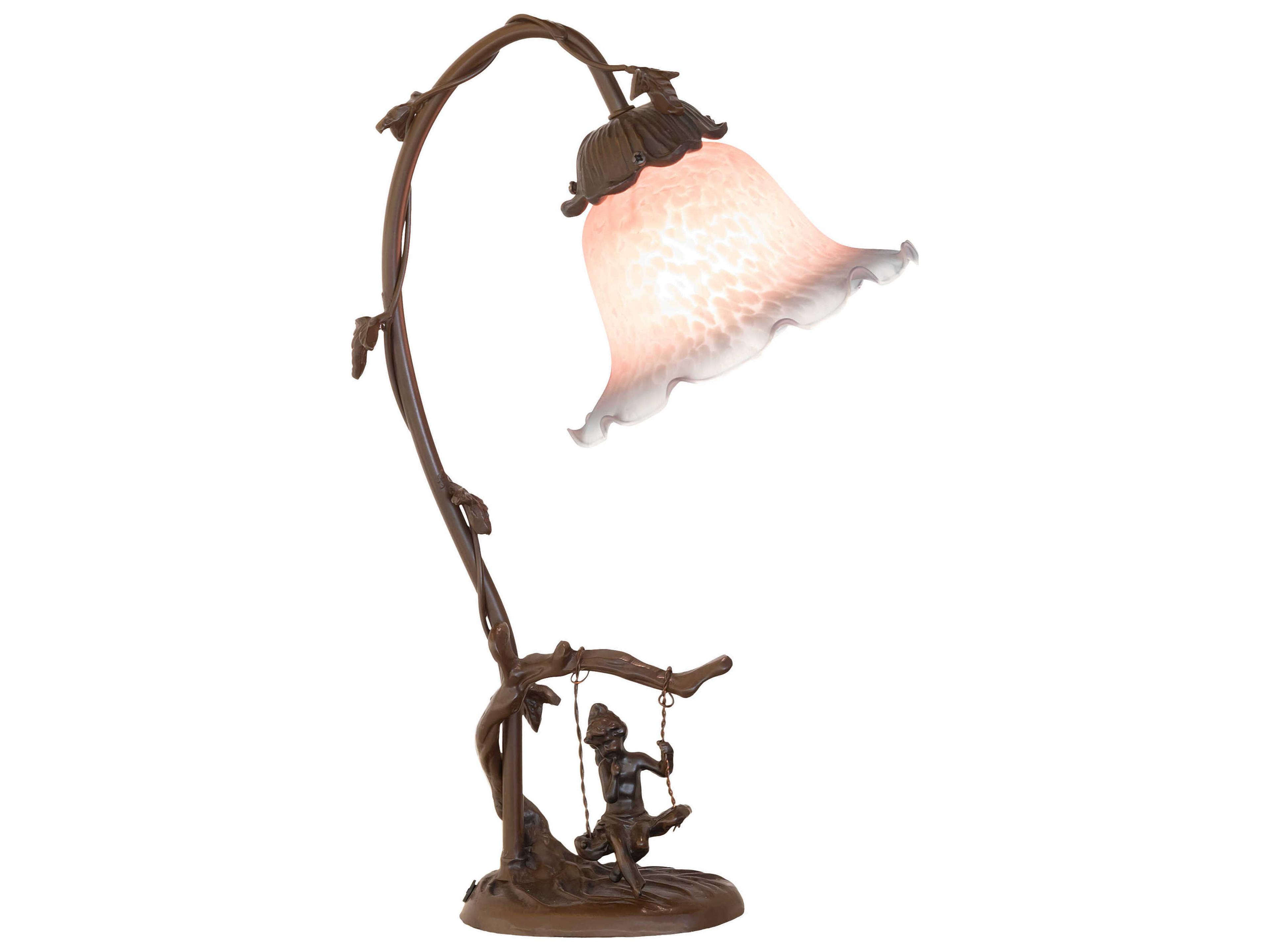Meyda Fluted Bell Cherub on Swing Pink / Blue Glass Table Lamp