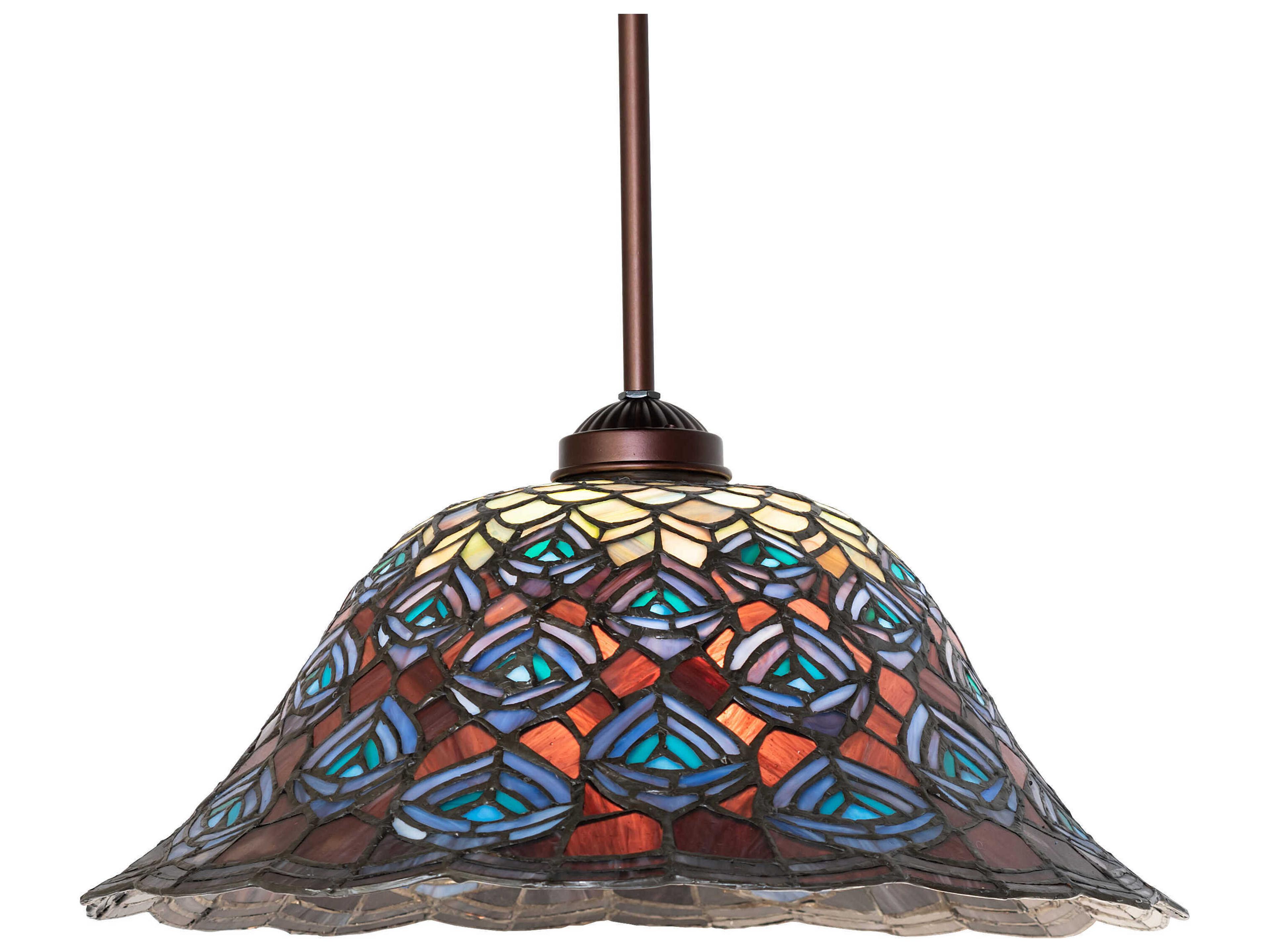 Meyda Tiffany Peacock Feather 1-Light Blue Dome Pendant