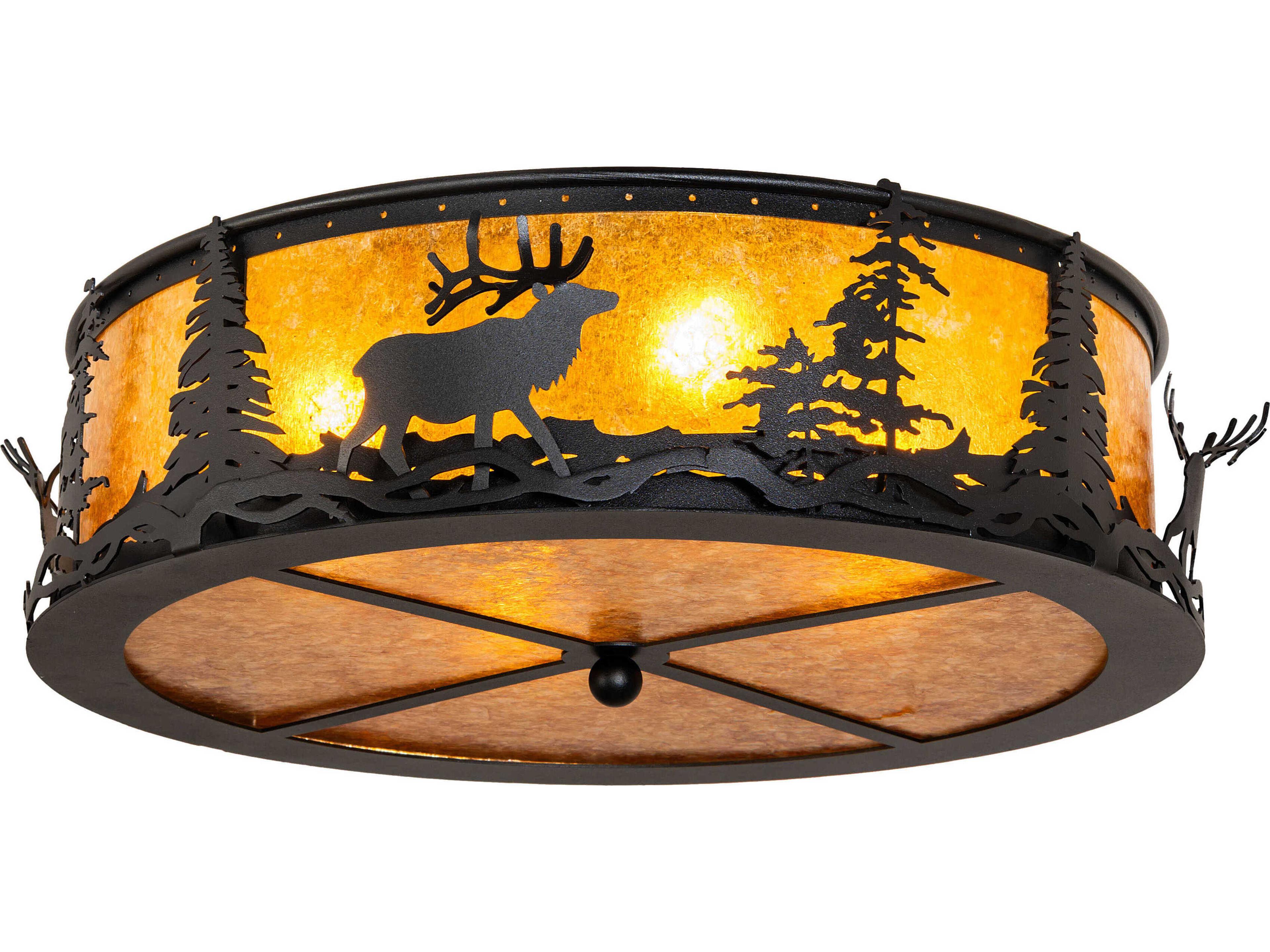Meyda Elk At Dusk 4-Light Textured Black Round Flush Mount