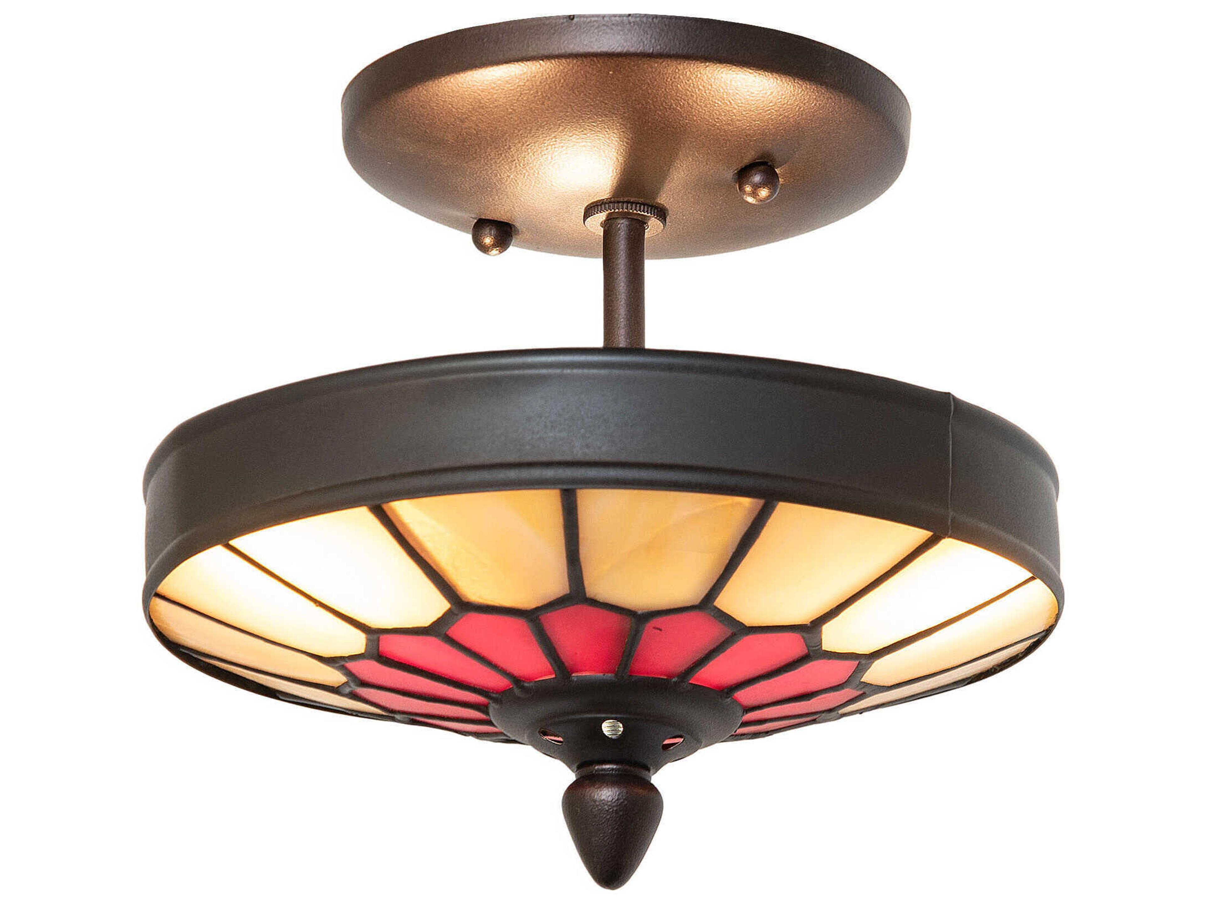 Meyda Vincent Honeycomb 3-Light Craftsman Brown Semi Flush Mount
