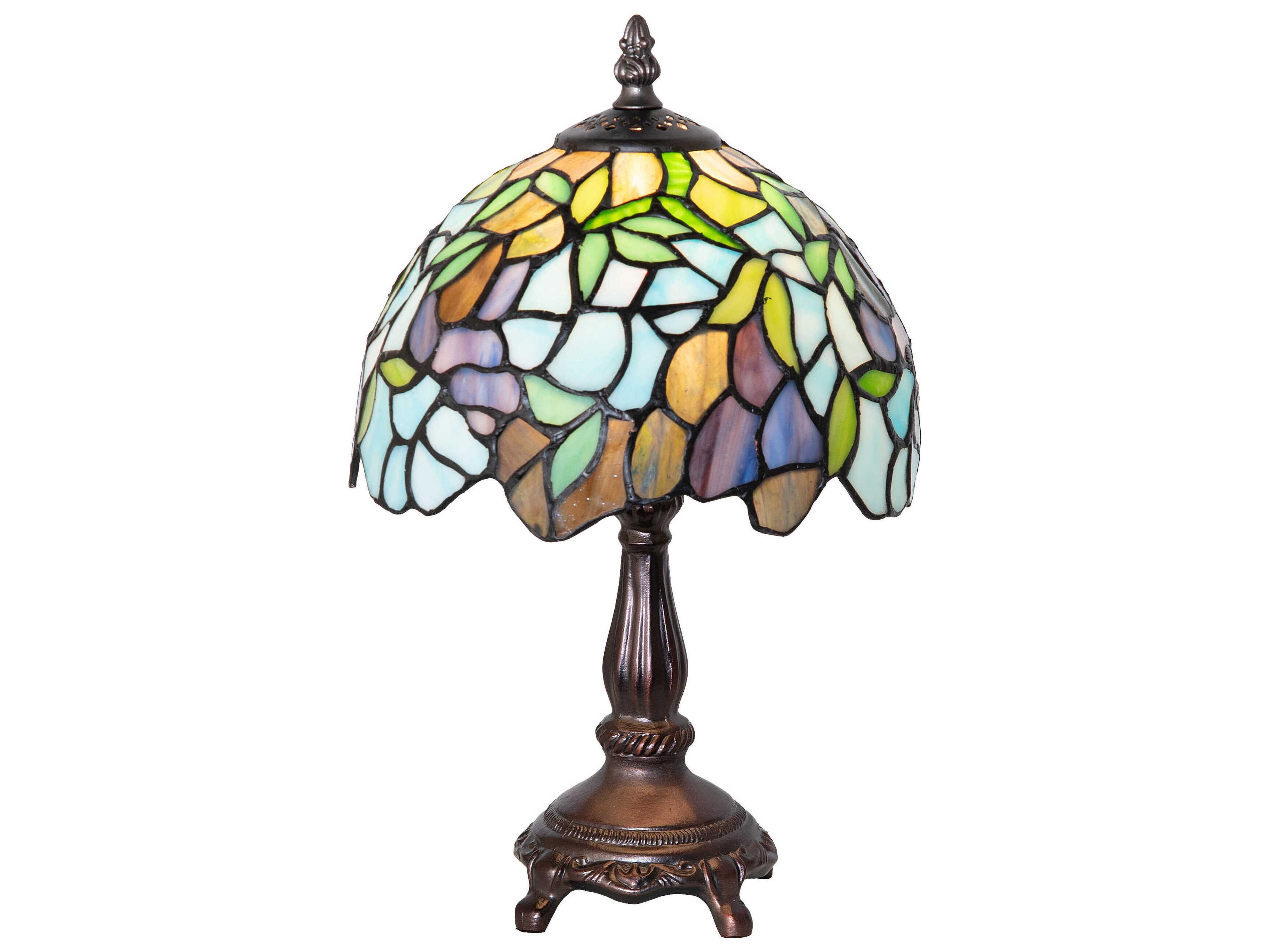 Meyda Tiffany Wisteria Amethyst Blue / Dark Mauve / Jade Green Table Lamp